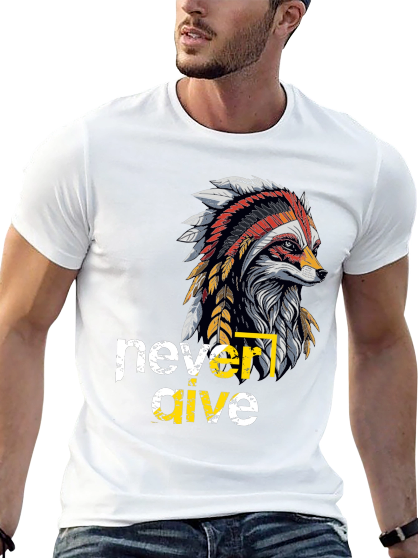 Black Native American Fox Graphic T-Shirt view 13