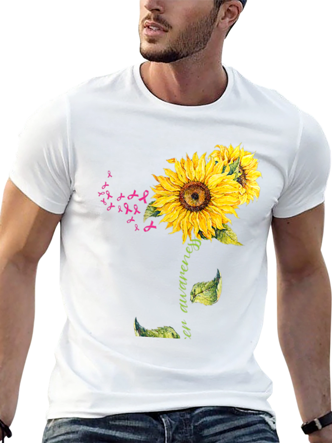 Black Sunflower Breast Cancer Awareness T-Shirt view 13