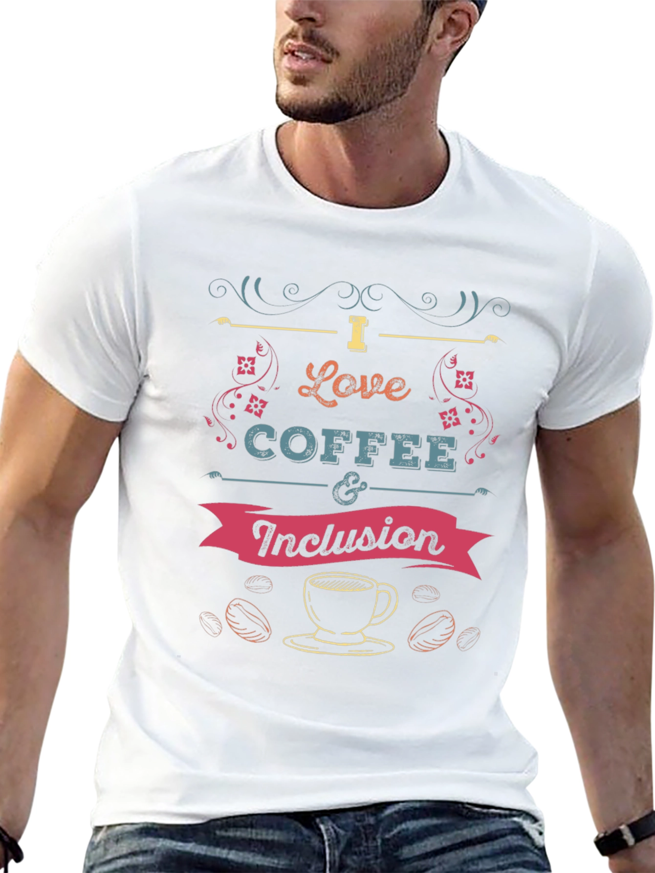 Black I Love Coffee and Inclusion T-Shirt view 13