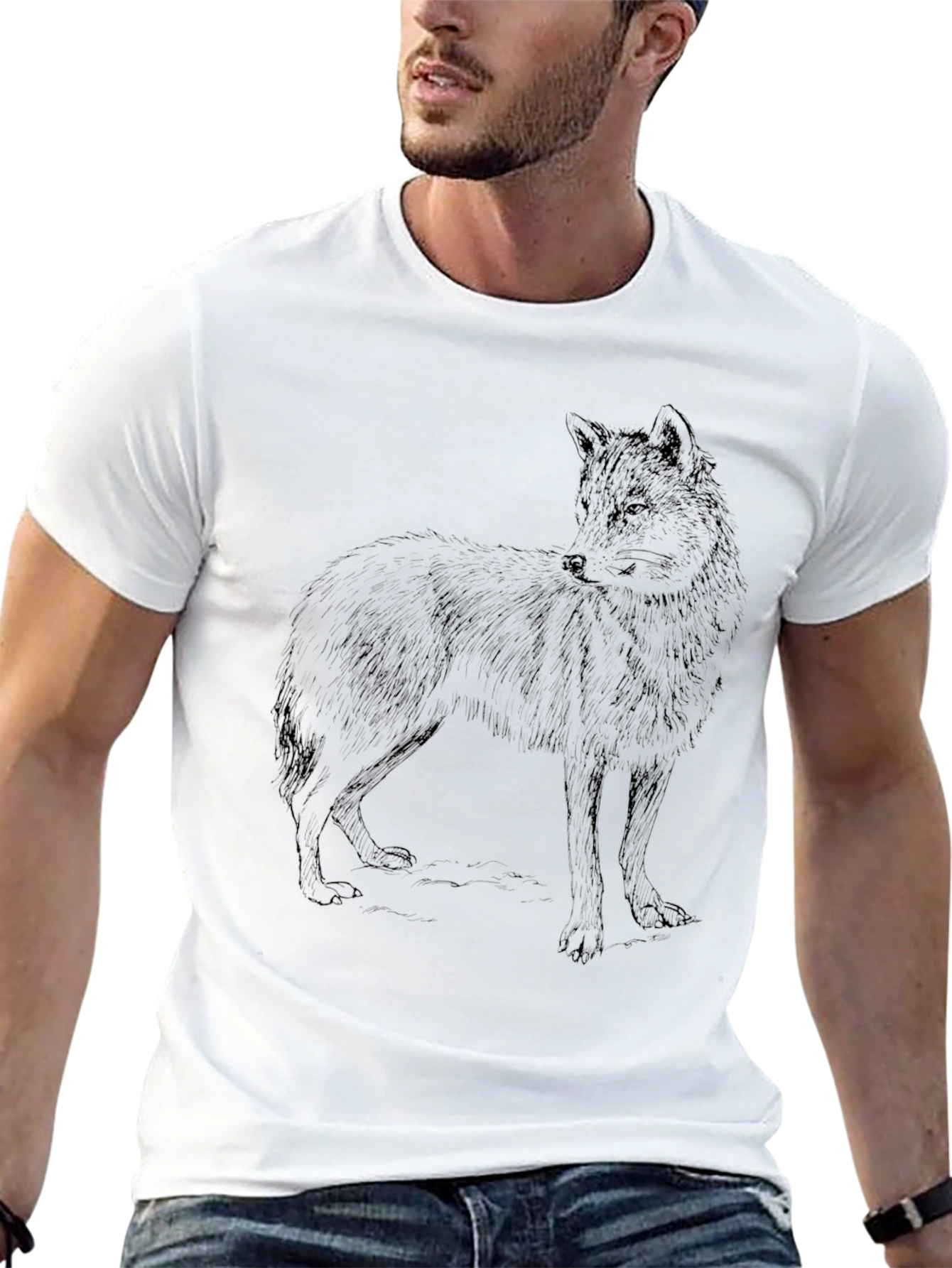 Black Black Wolf Graphic Tee - Stylish Animal Print T-Shirt view 13