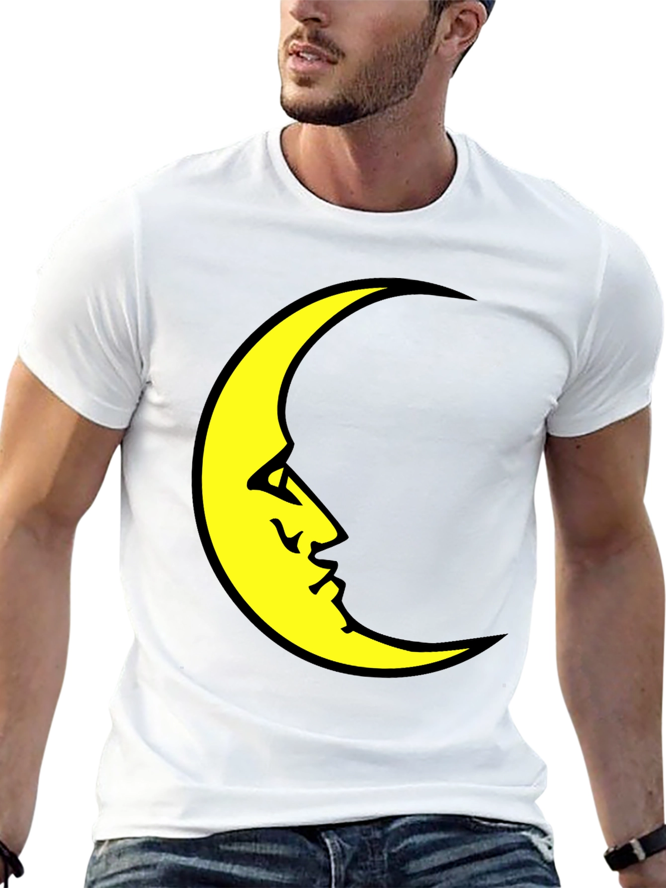 Black Crescent Moon Face Black T-Shirt view 13