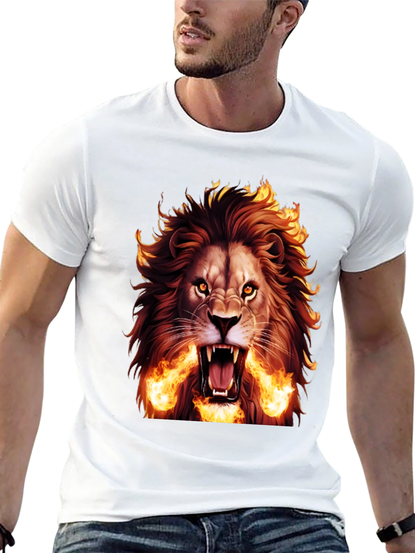 Black Fiery Lion Graphic Tee - Bold Black T-Shirt view 13