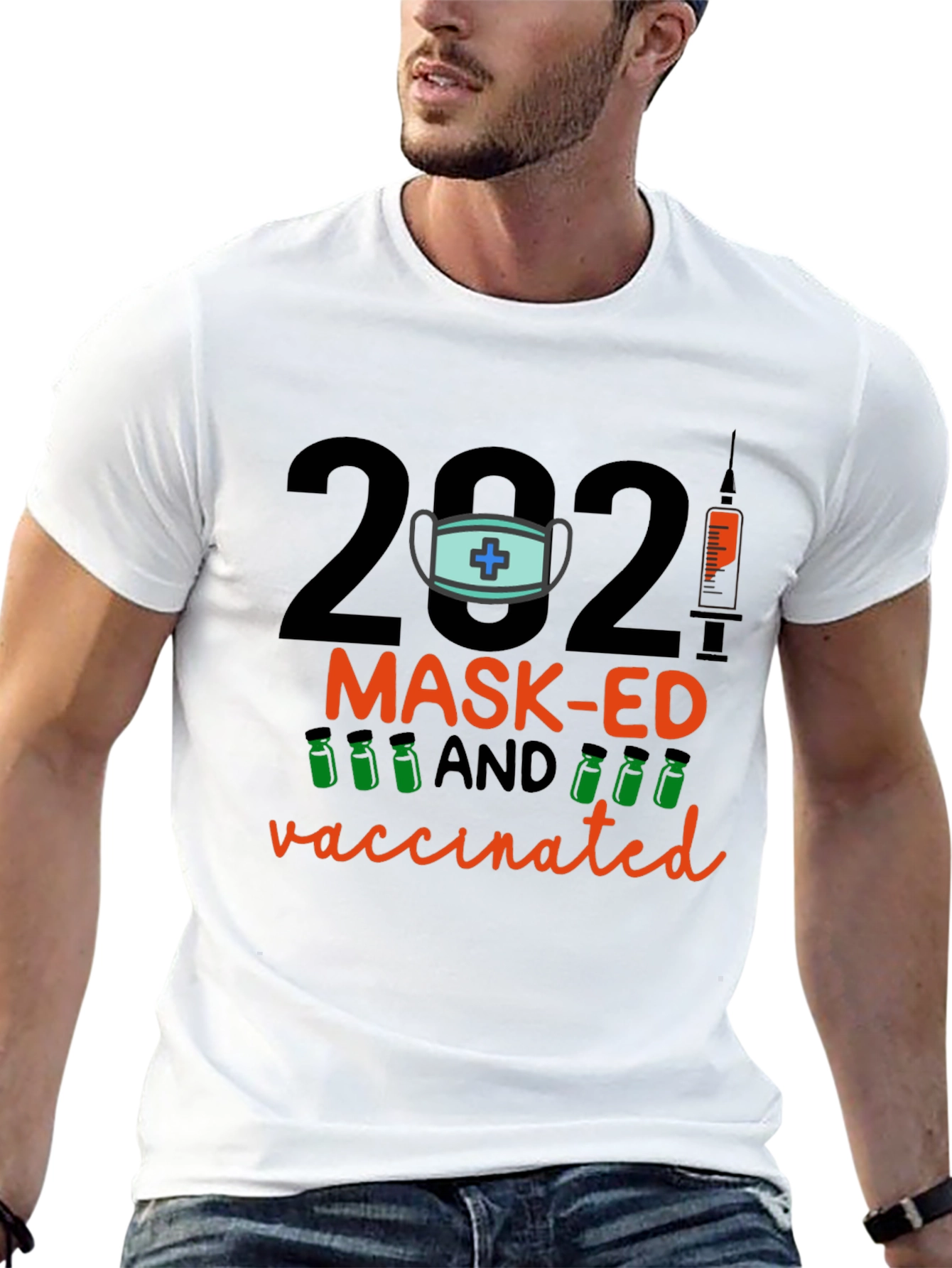 Black 2021 Mask-Ed and Vaccinated Graphic T-Shirt view 13