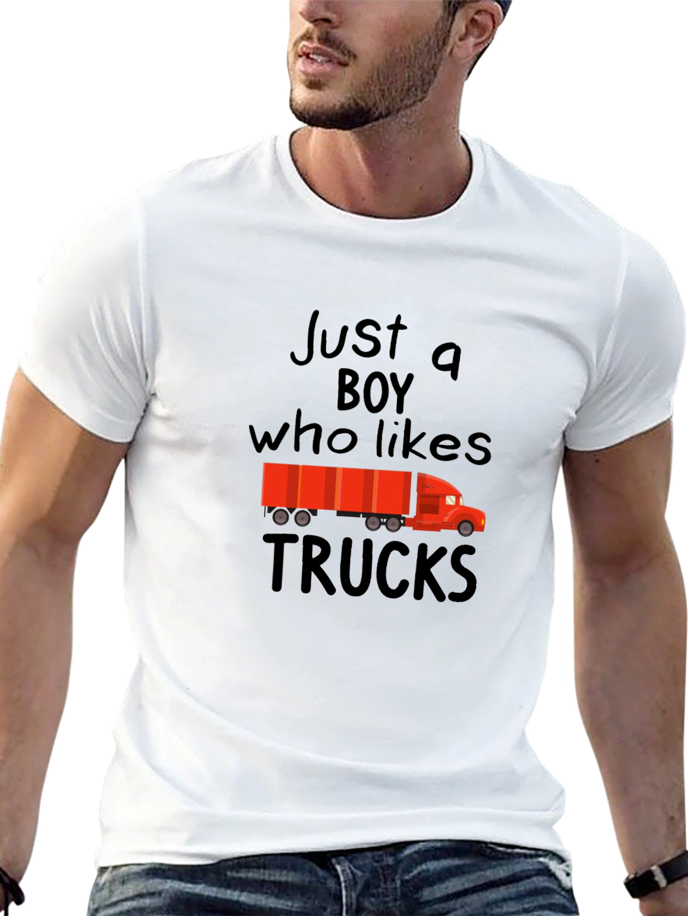 Black Just A Boy Who Likes Trucks Graphic Tee view 13