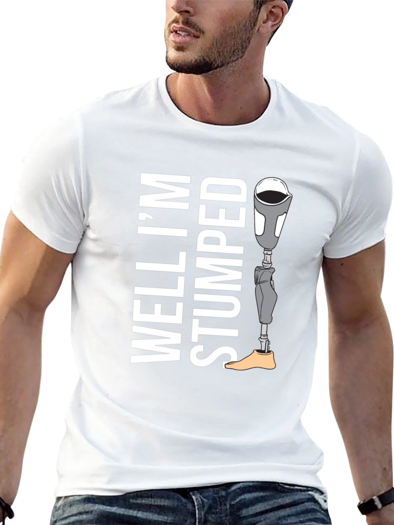Black Well I'm Stumped Tee - Prosthetic Leg Humor T-Shirt view 13