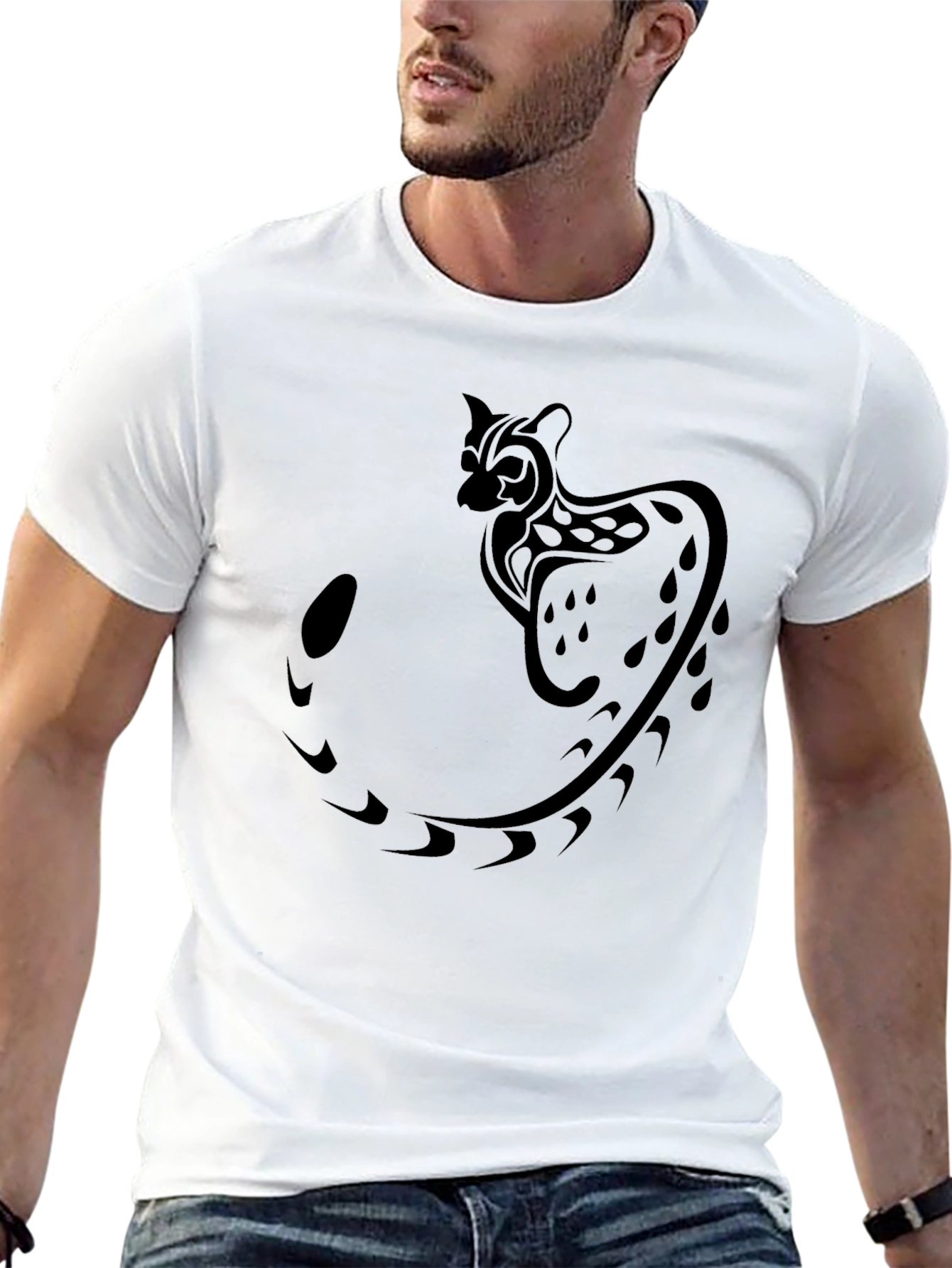 Black Tribal Cat Graphic Black T-Shirt view 13