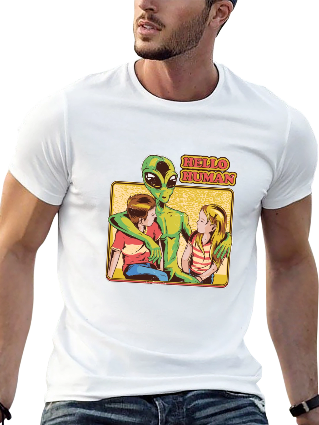Black Hello Human Alien Graphic T-Shirt view 13