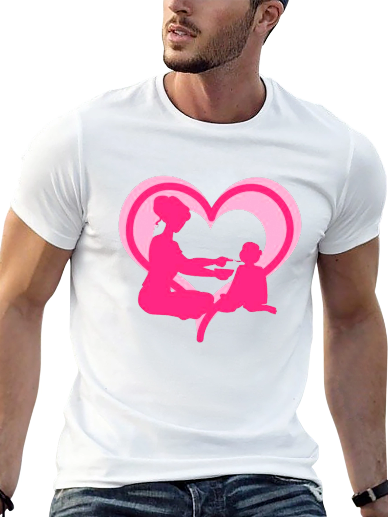 Mom and Baby Pink Heart Graphic Tee - 13