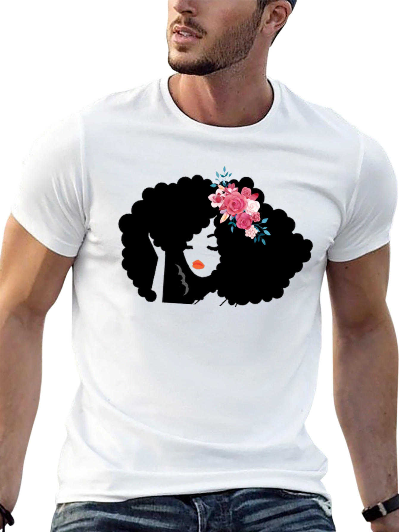 Black Afro Woman Flower Crown Graphic Tee view 13
