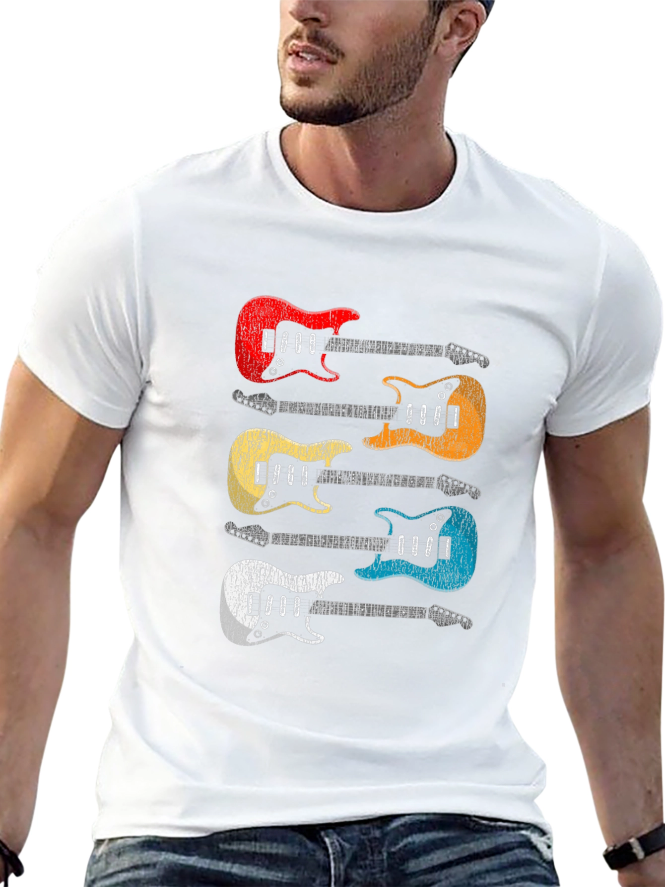 Black Retro Guitar T-Shirt - Colorful Music Tee view 13