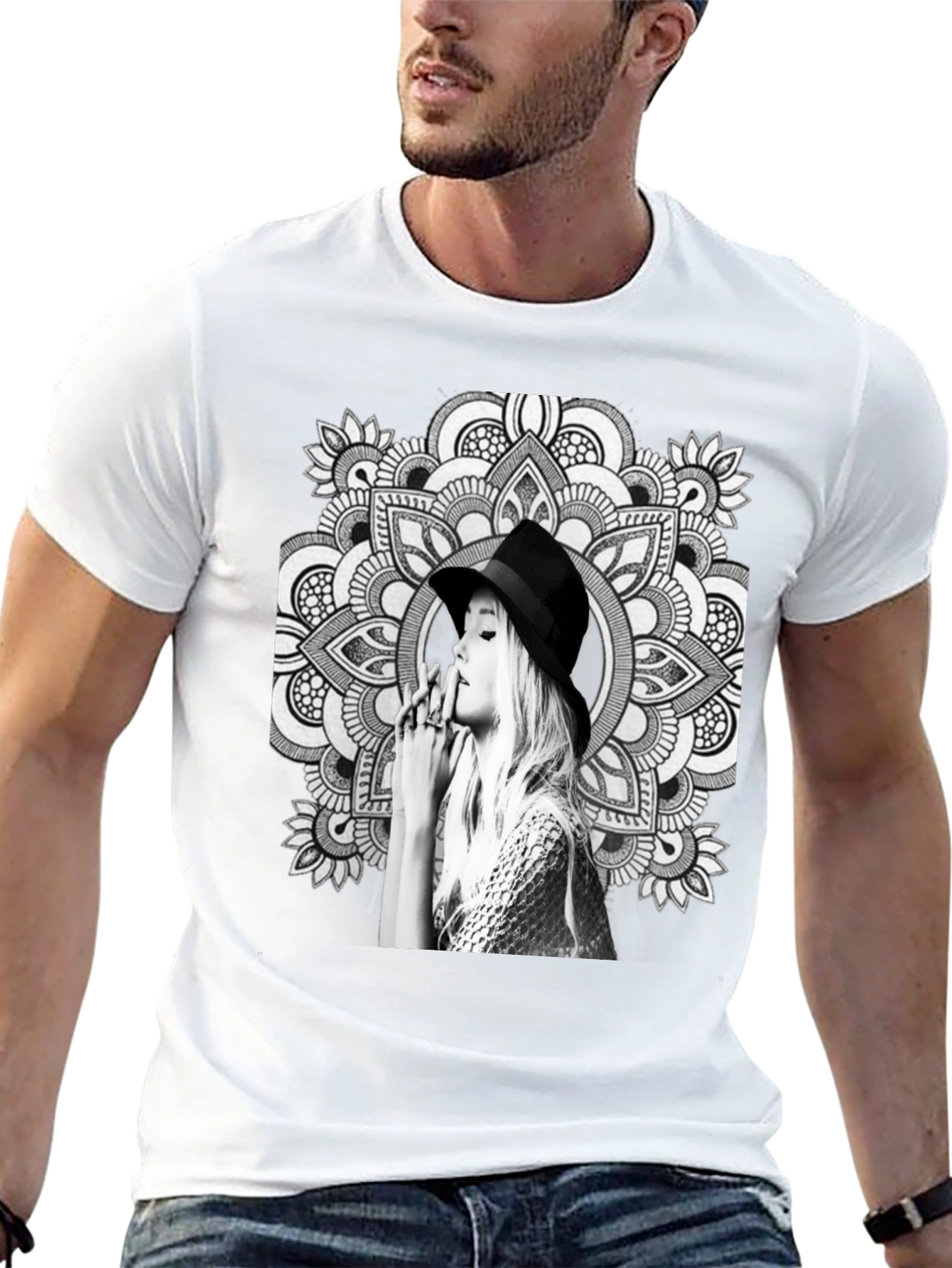 Black Black T-Shirt with Artistic Mandala Design view 13