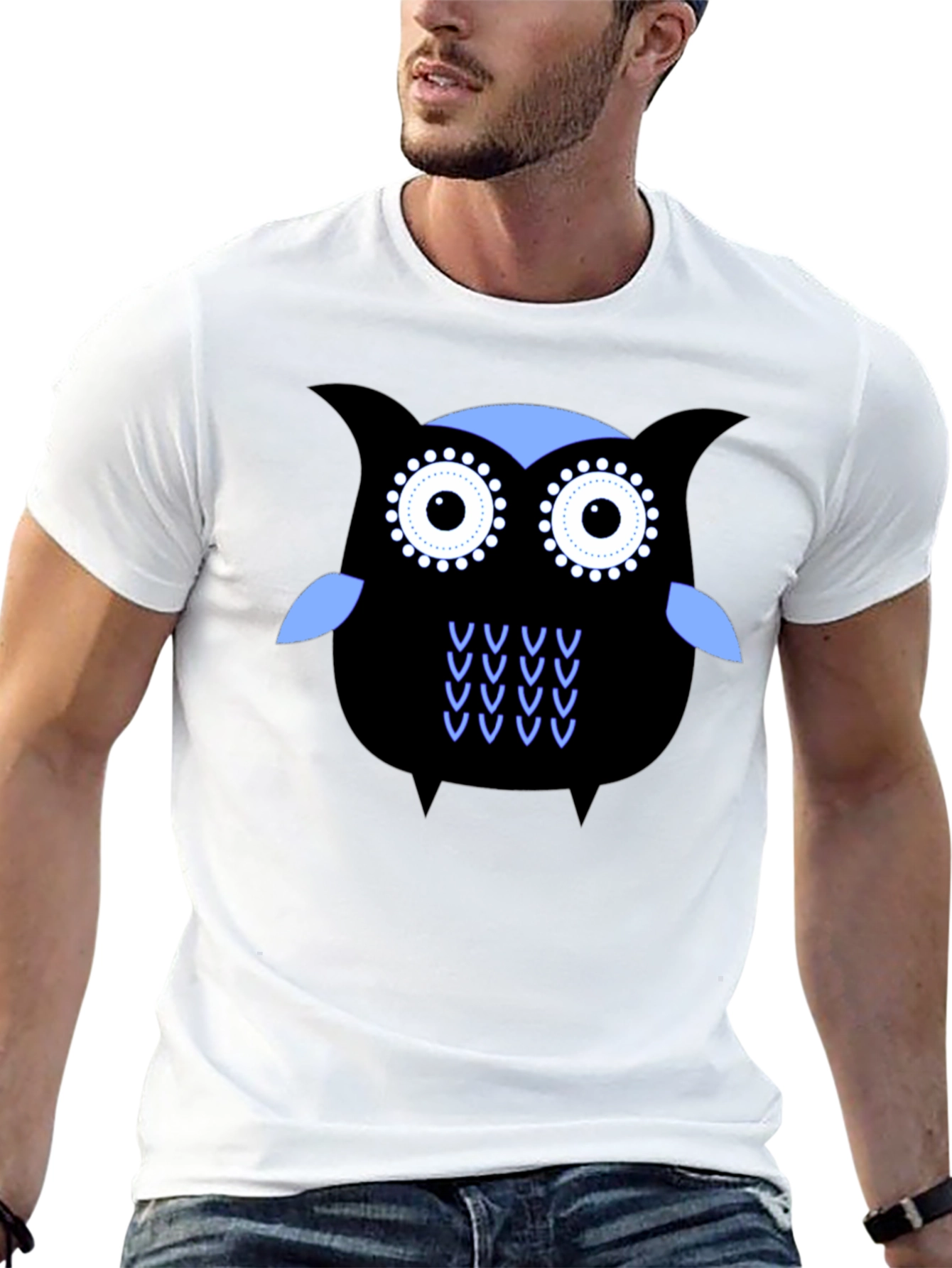 Black Cool Owl Graphic Tee - Black view 13