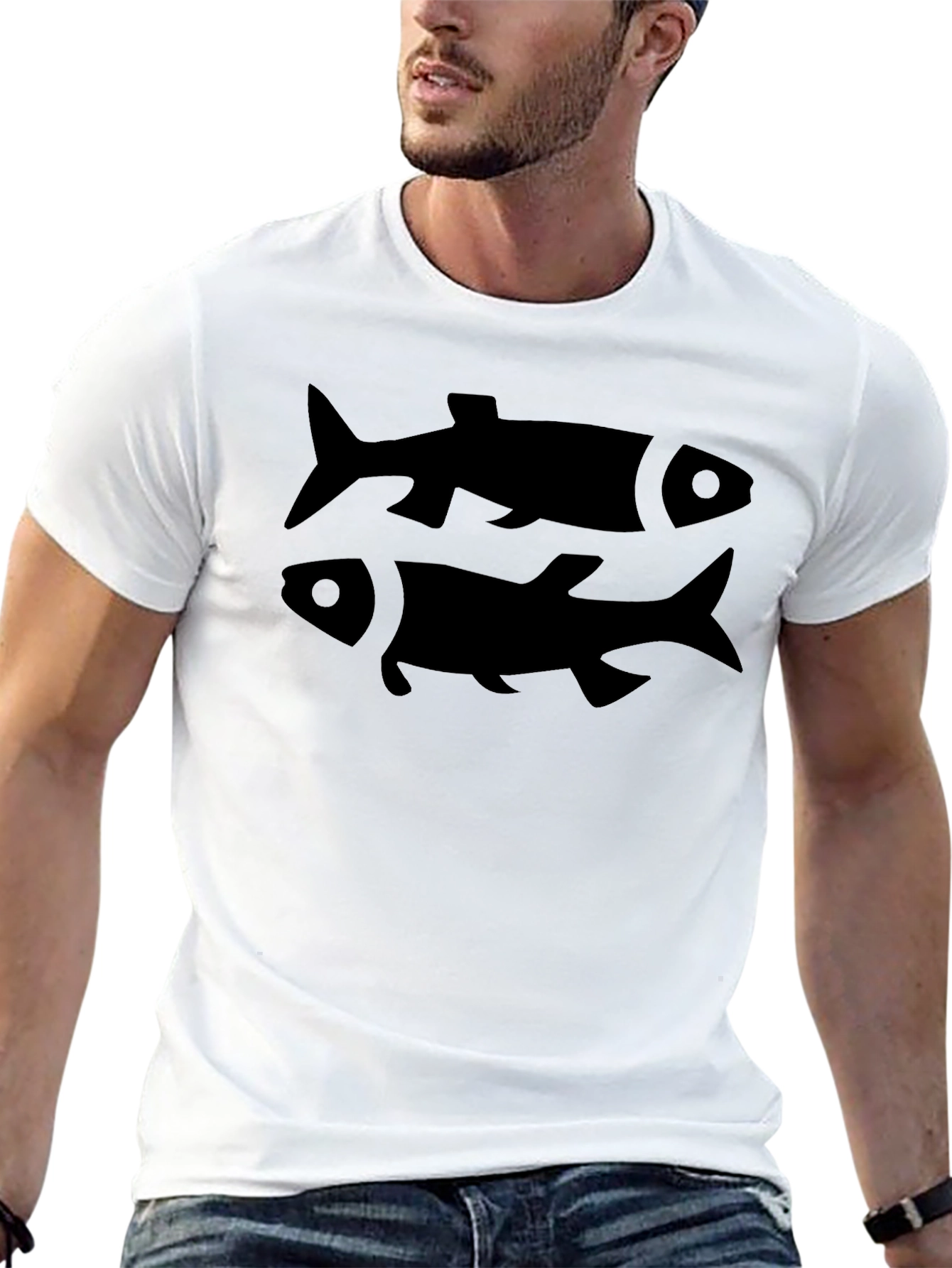 Black Black Fish Graphic Tee - Mens Minimalist Design T-Shirt view 13