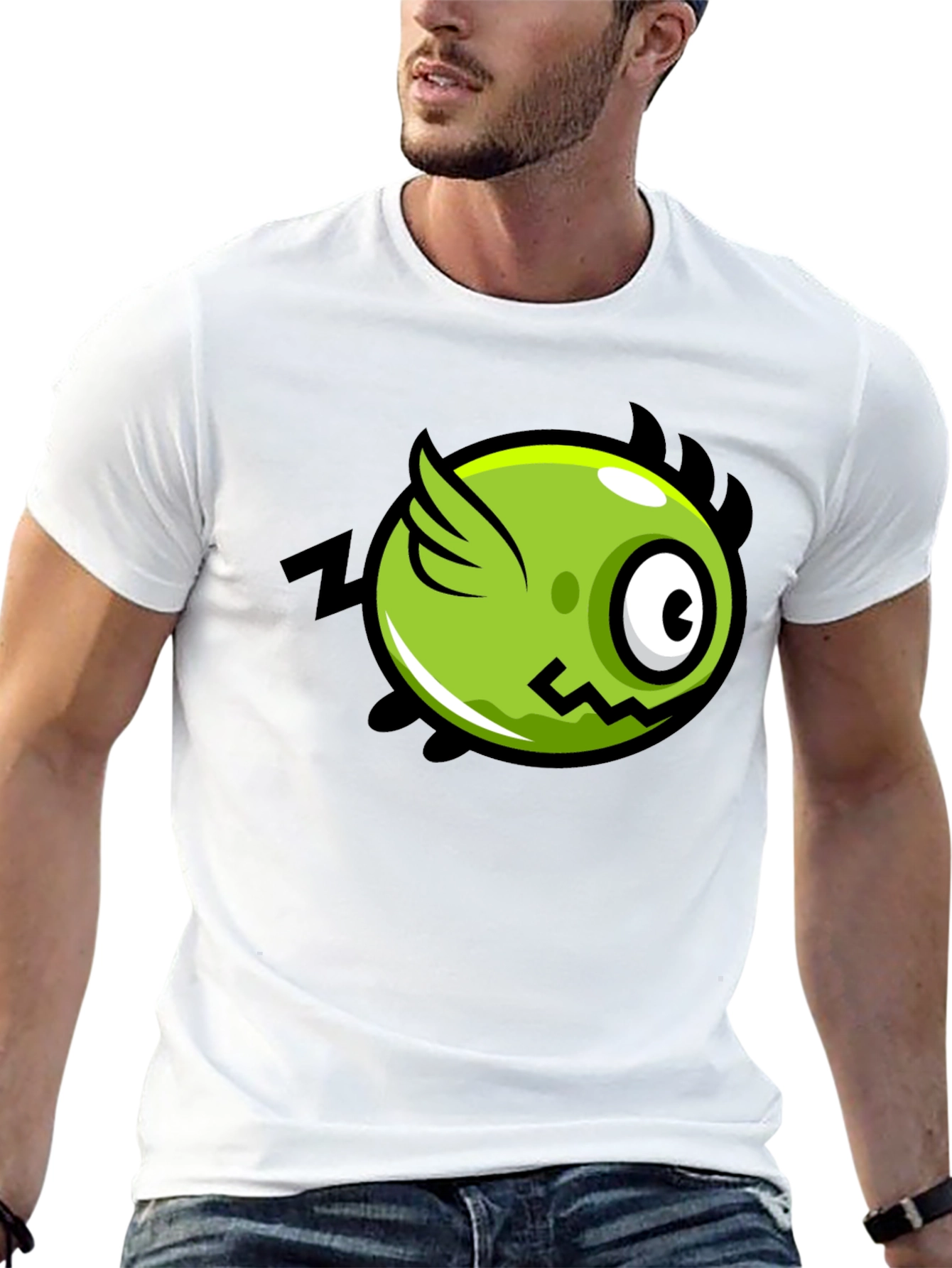 Black Funky Green Flying Eye Cartoon Black Tee view 13