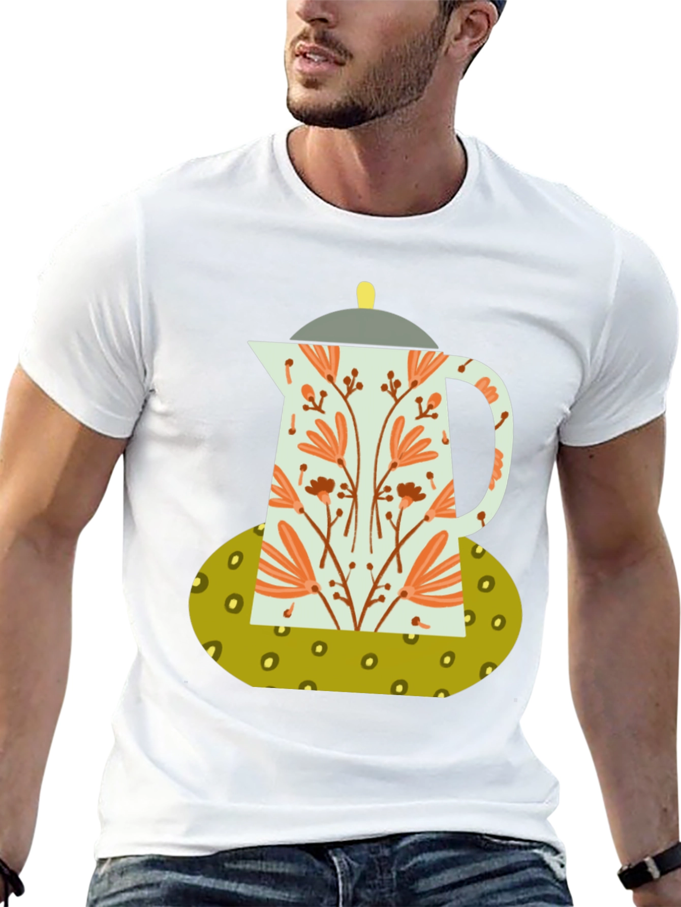 Black Floral Coffee Pot Graphic Tee - Black Cotton Blend view 13