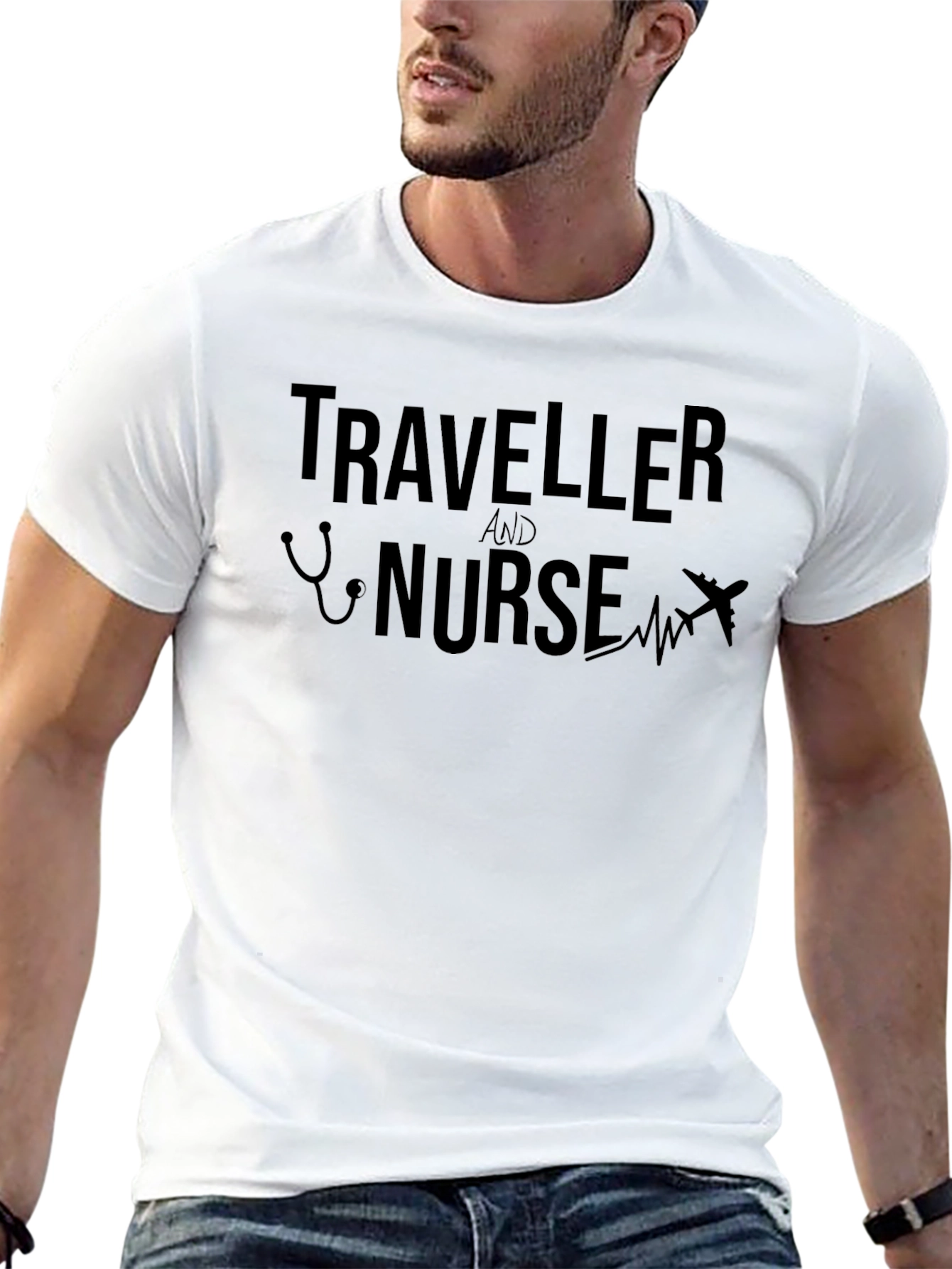 Black Traveller and Nurse Graphic Tee - Black Cotton T-Shirt view 13