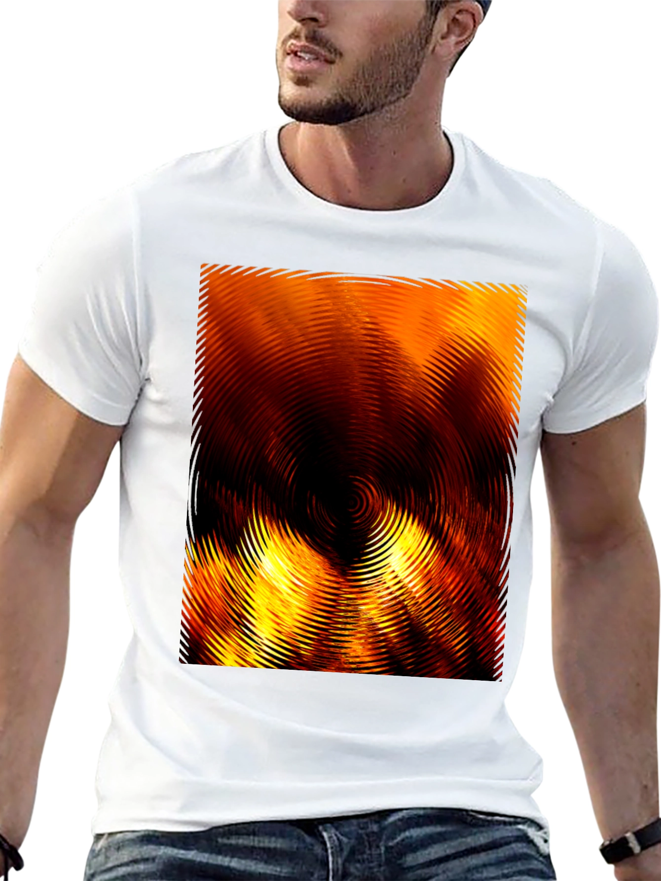 Black Fiery Abstract Ripple Print Black T-Shirt view 13