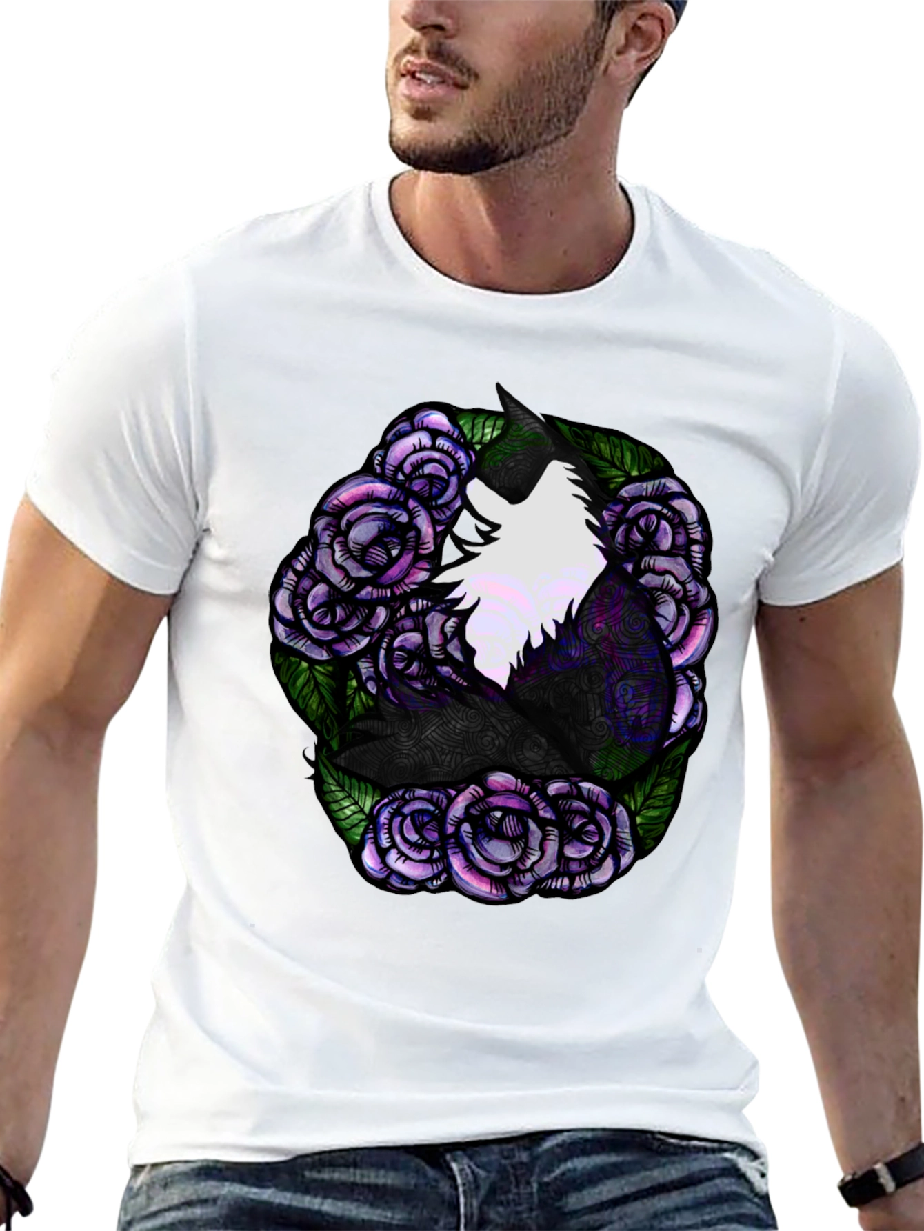 Black Floral Unicorn Graphic Tee - Black Cotton T-Shirt view 13