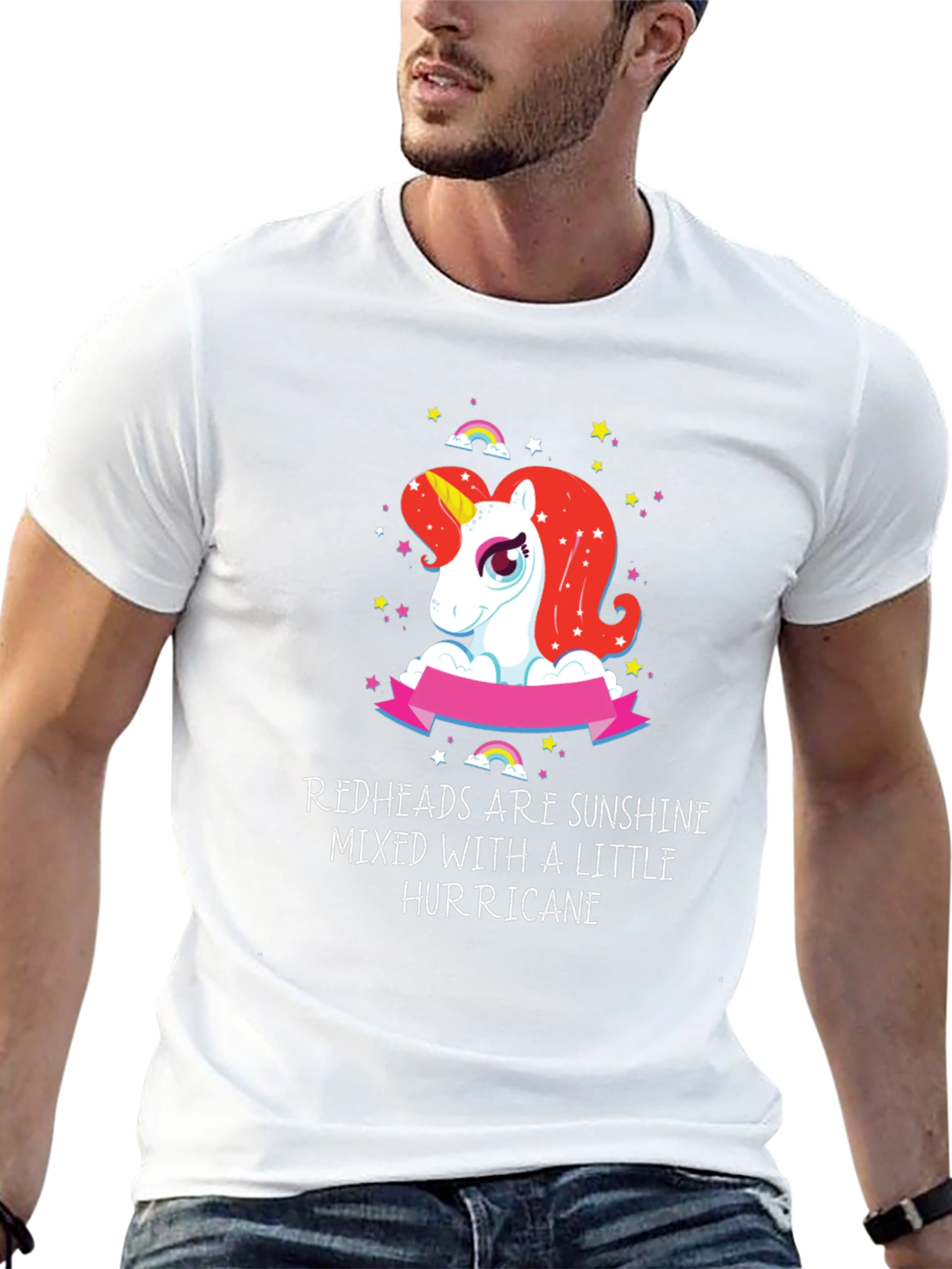 Black Redhead Sunshine Hurricane Unicorn Black T-Shirt view 13