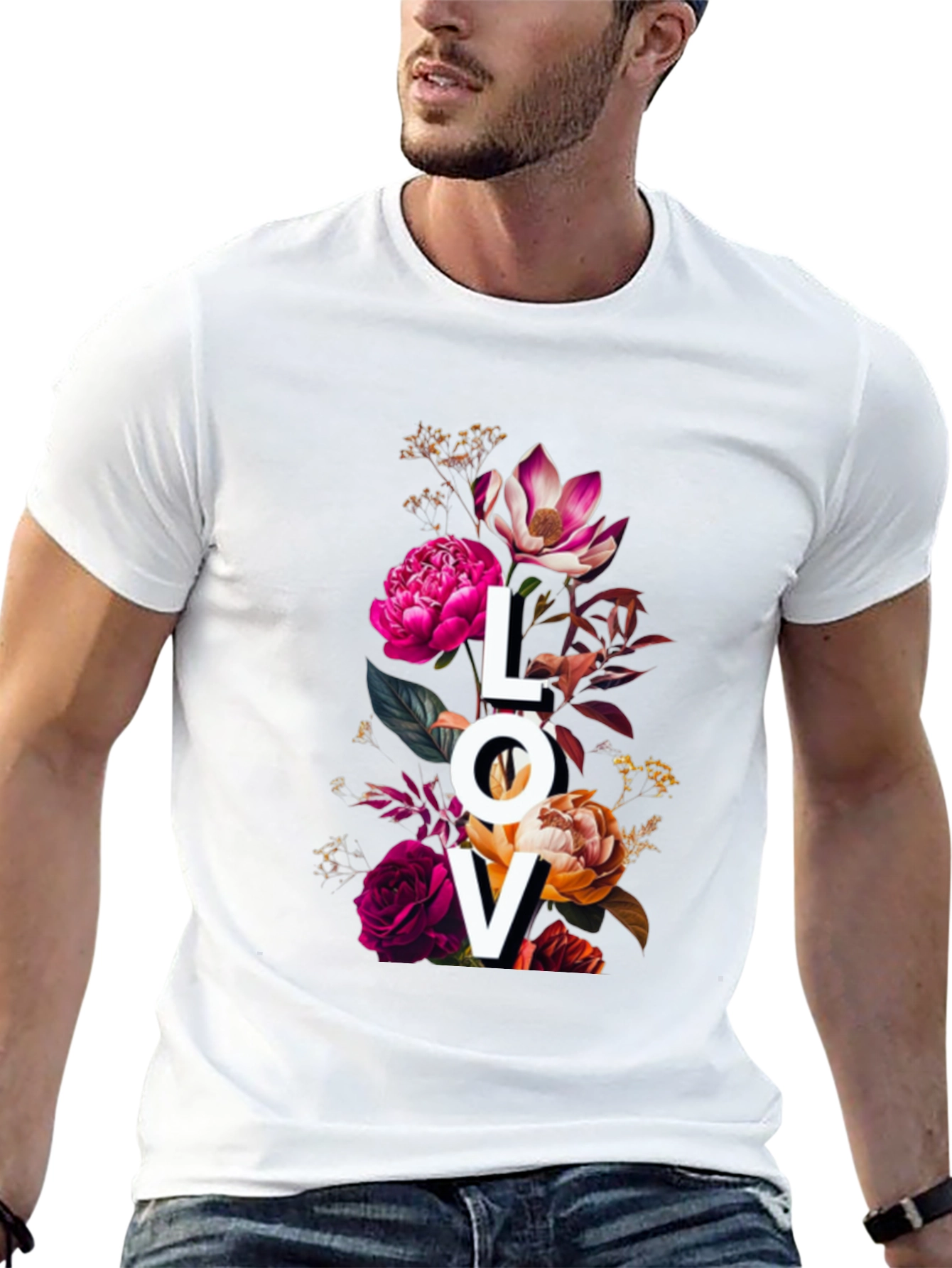 Black Floral LOVE Graphic Print T-Shirt view 13