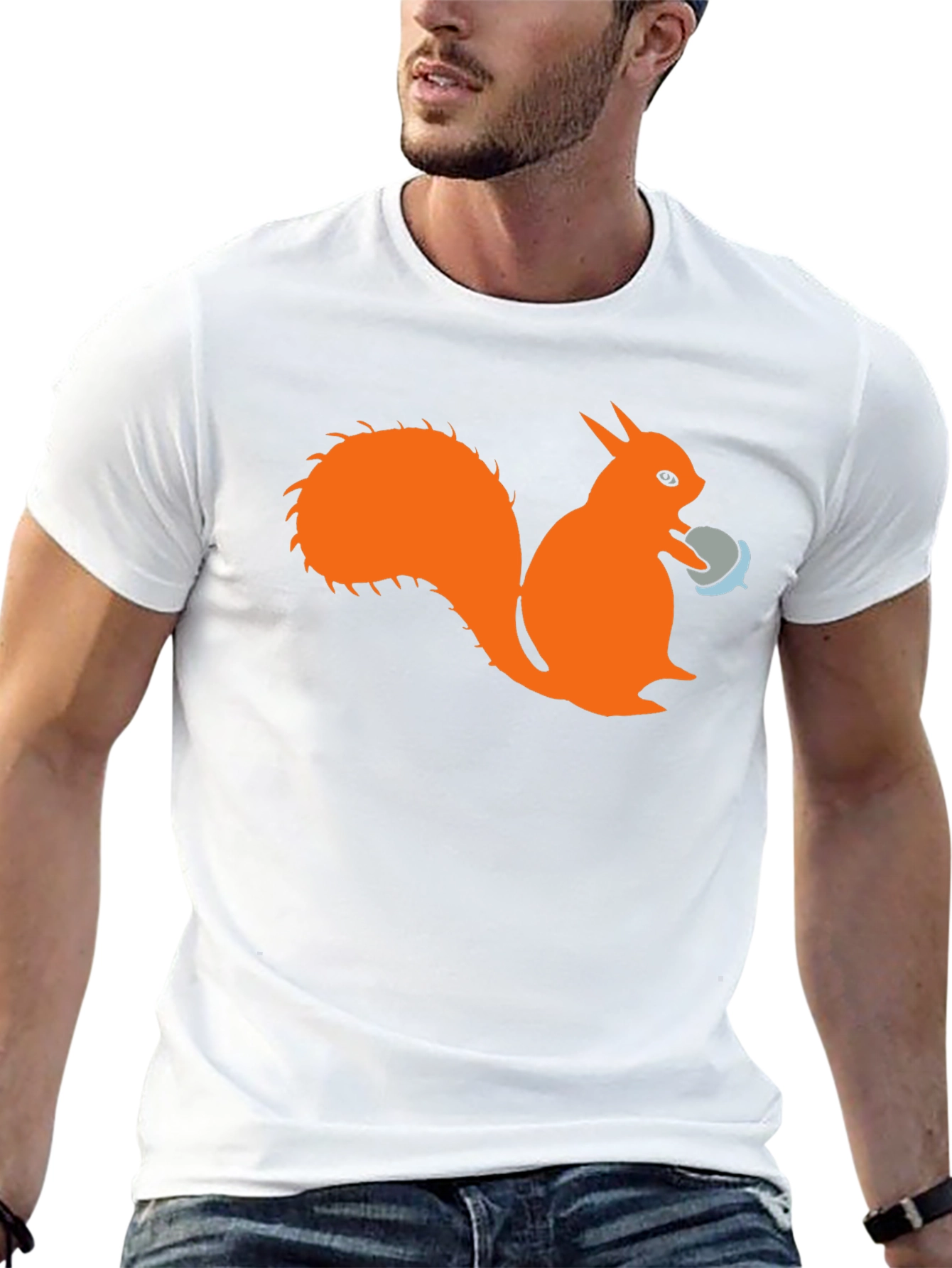 Black Squirrel T-Shirt - Black Cotton Tee with Orange Squirrel Design view 13