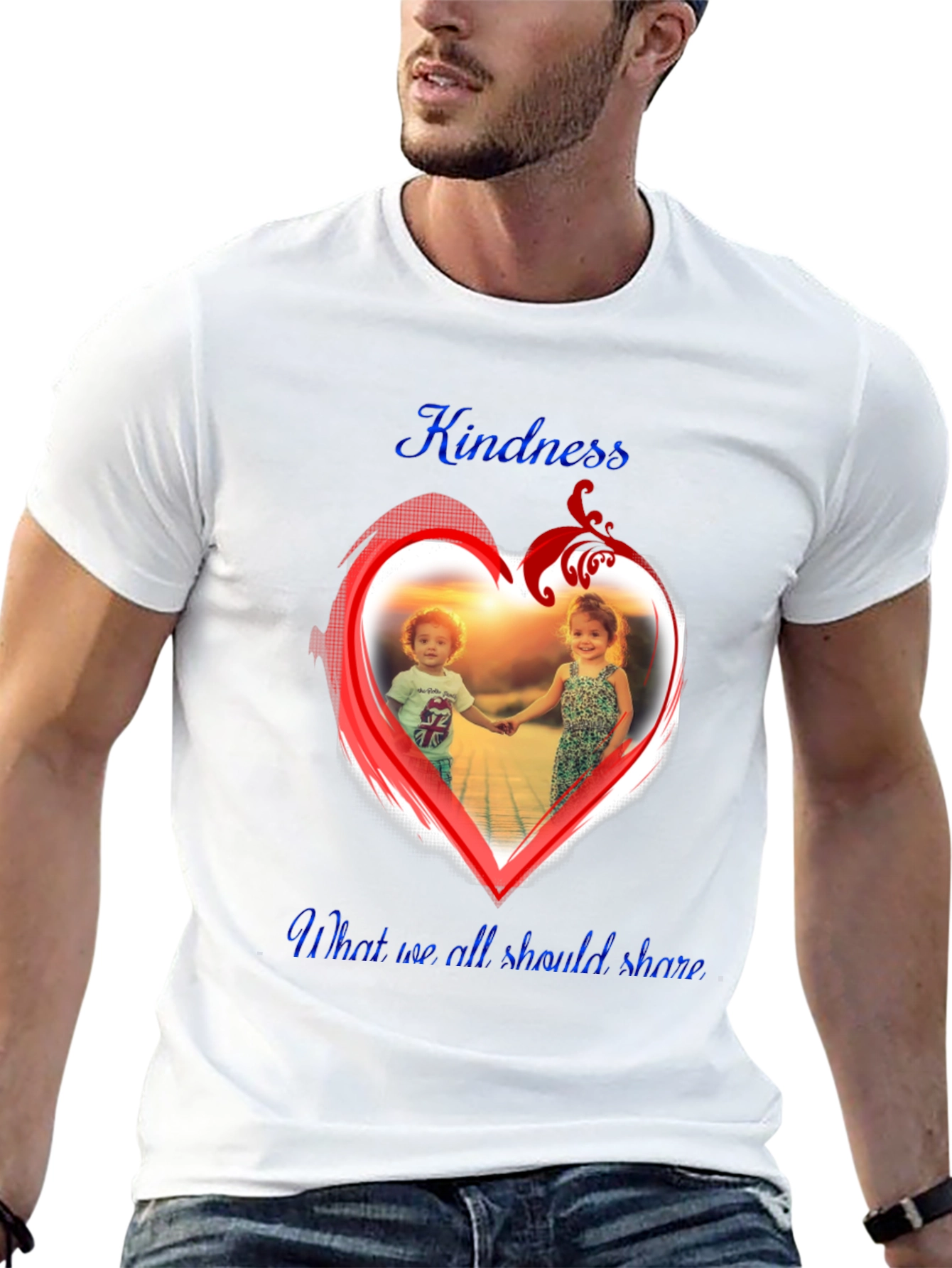 Black Kindness Share Black T-Shirt With Heart Graphic view 13