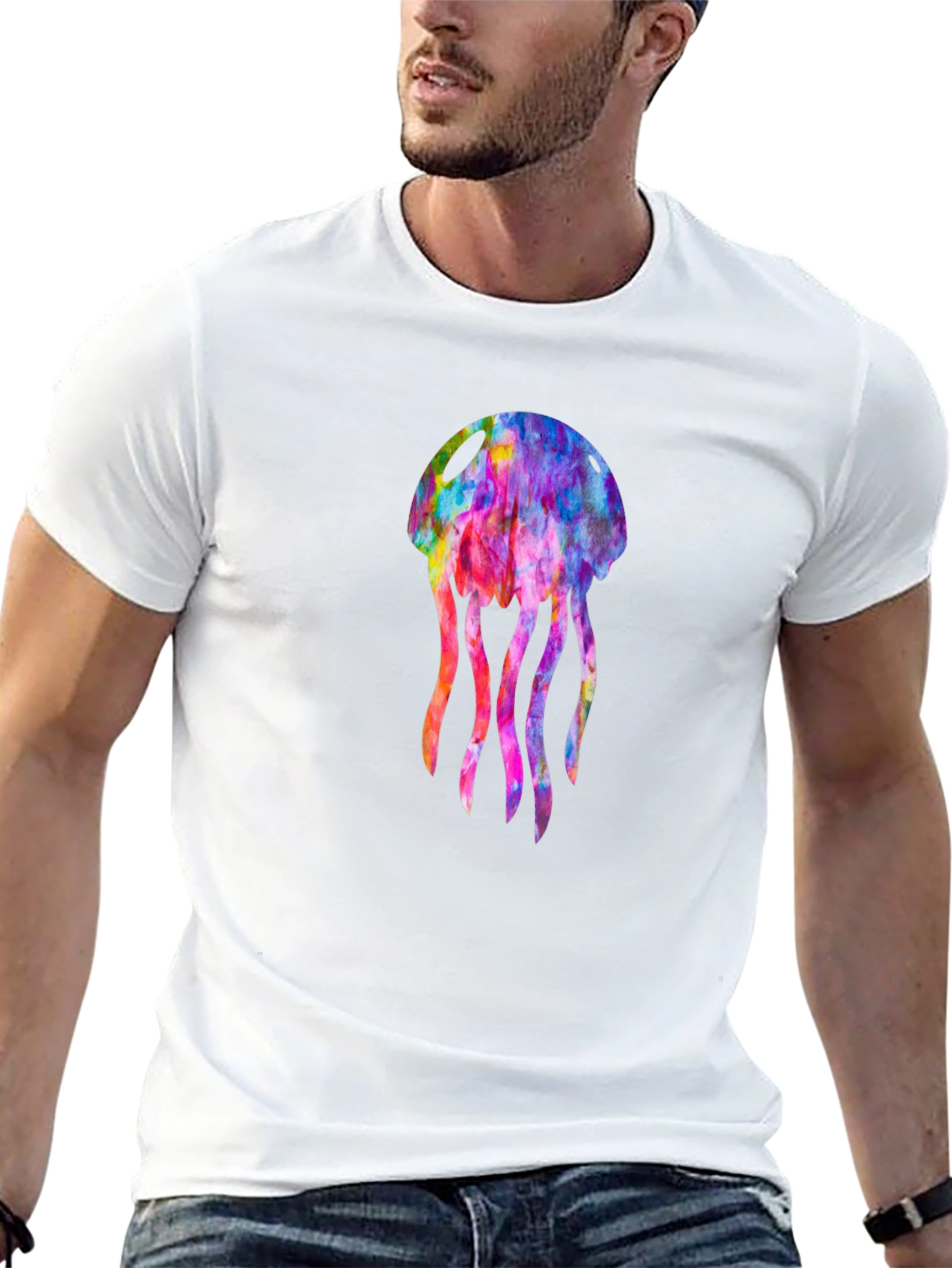 Black Colorful Jellyfish Graphic Black T-Shirt view 13