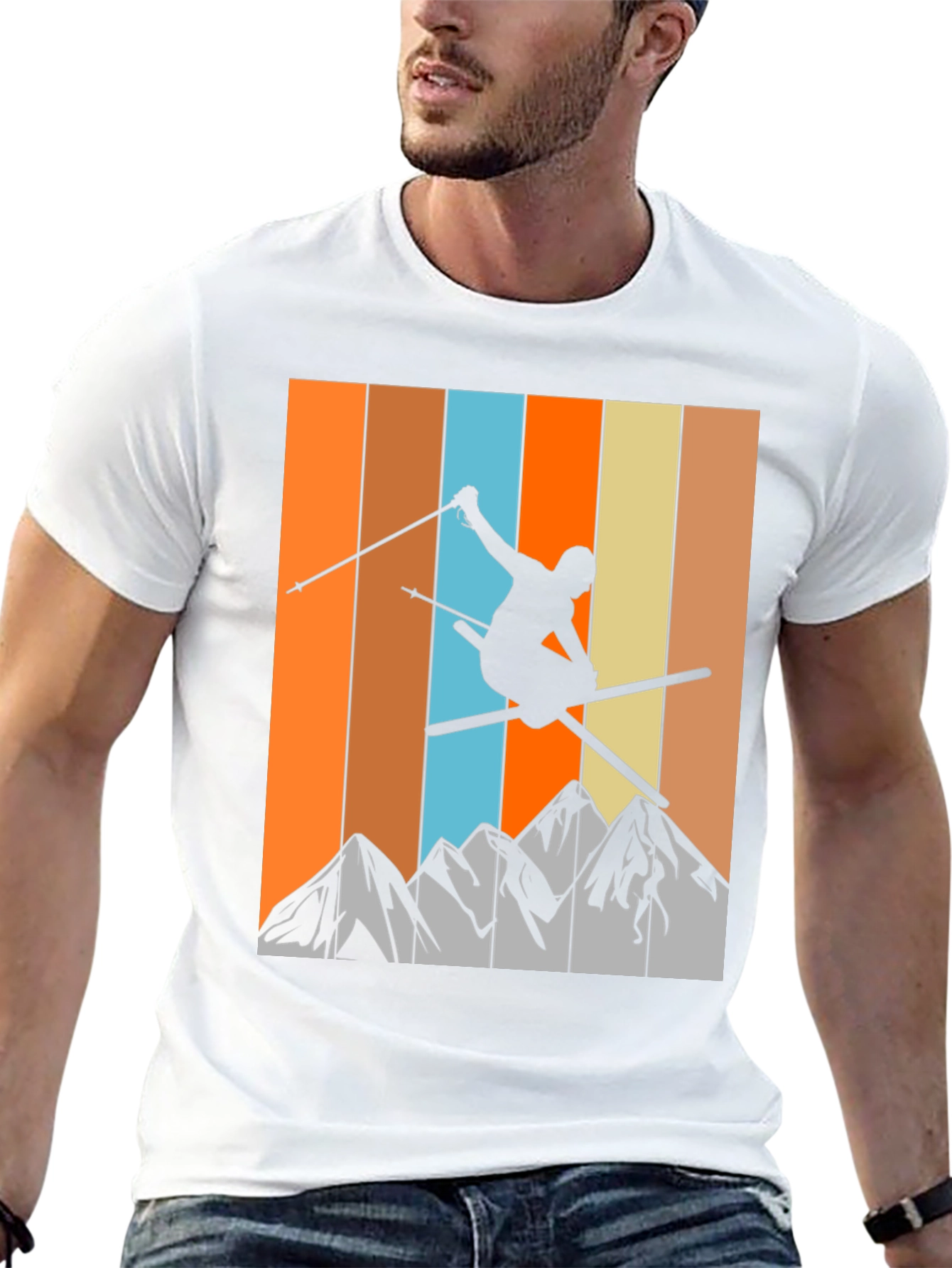 Black Retro Skiing T-Shirt - Mountain Silhouette Tee view 13