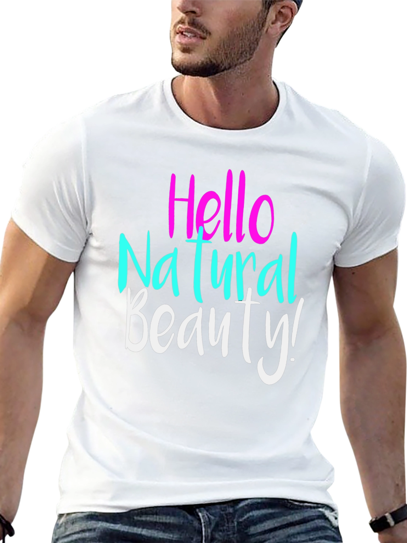 Black Hello Natural Beauty T-Shirt - Stylish Casual Tee view 13