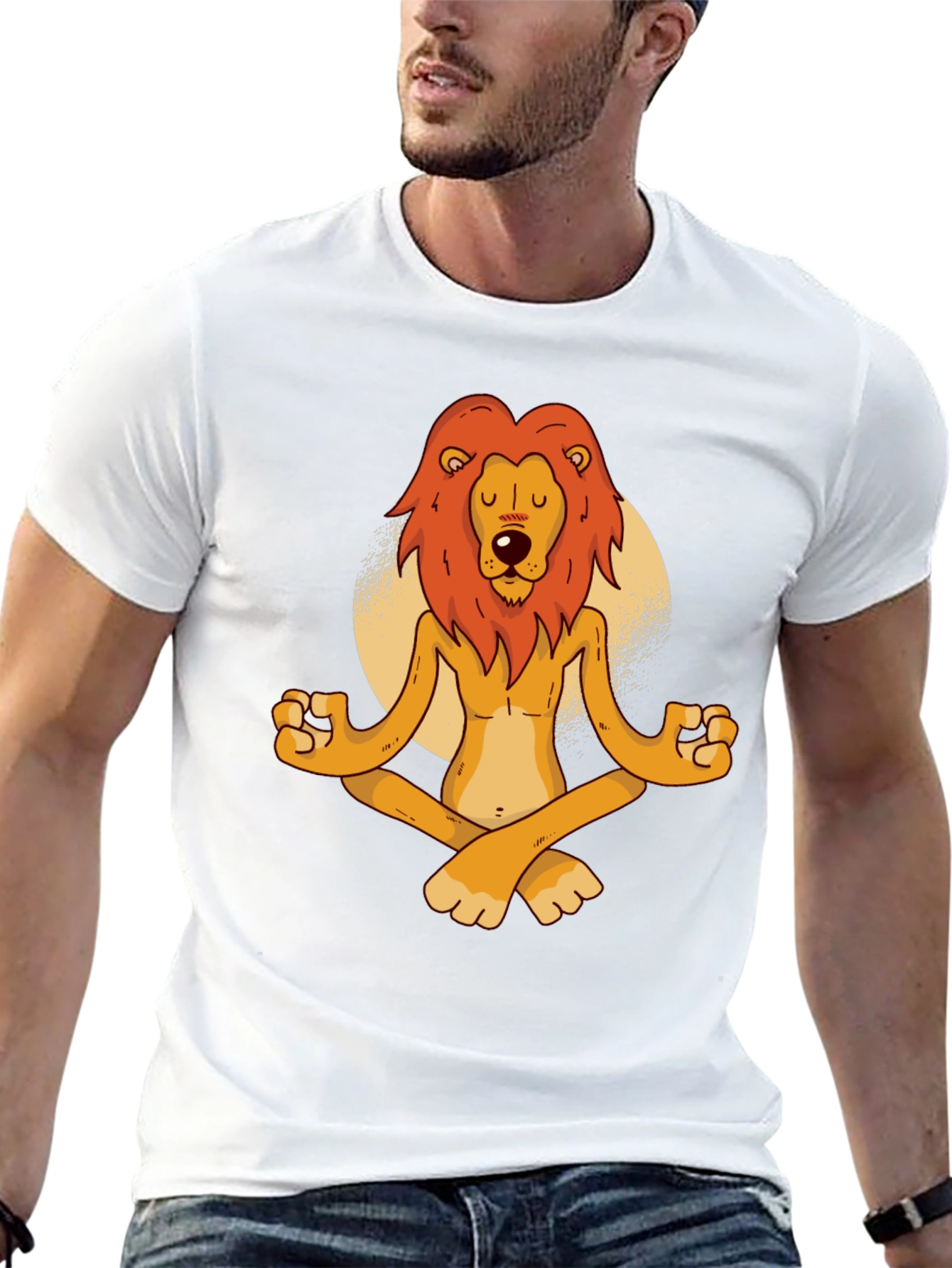 Black Meditating Lion Graphic Tee - Relaxed Fit Black T-Shirt view 13