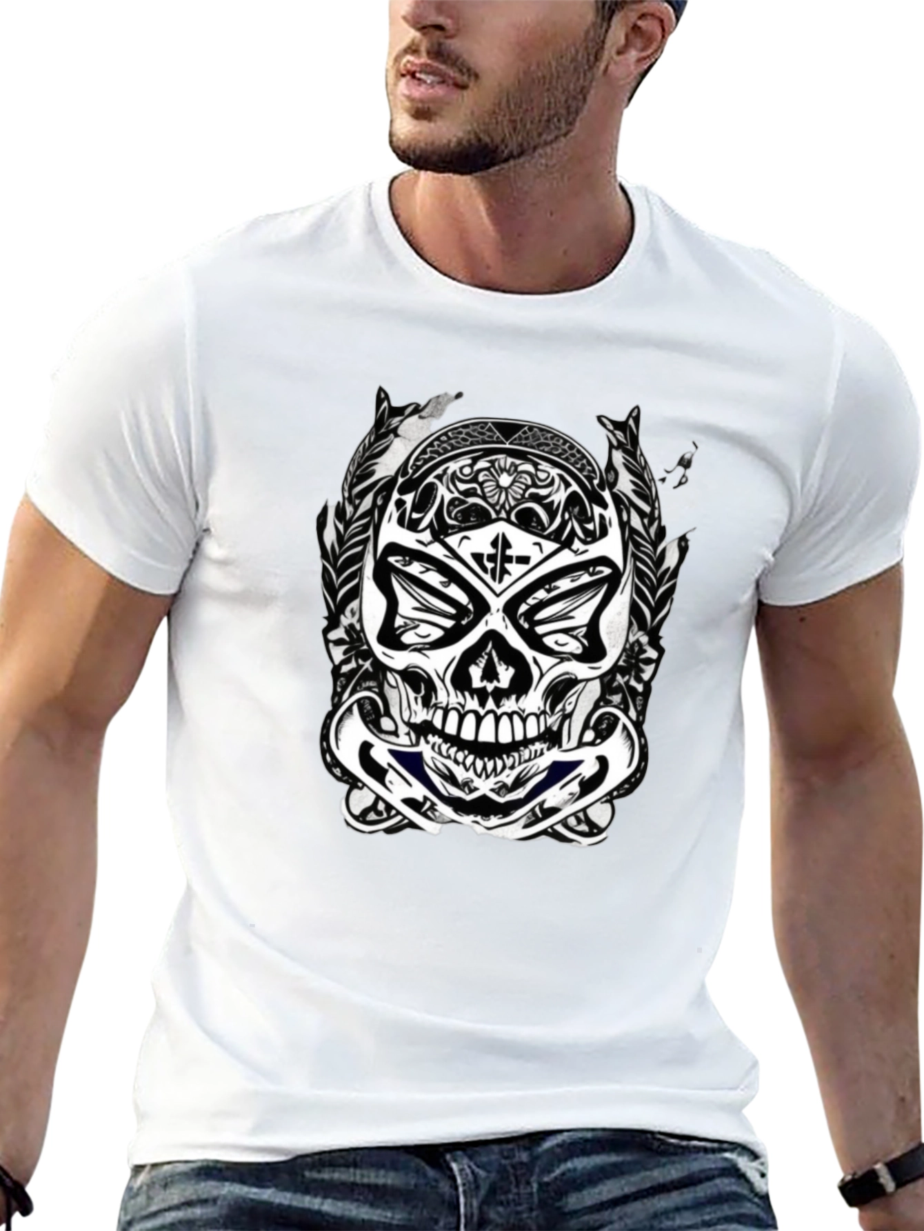 Black Skull Graphic Black T-Shirt for Men view 13