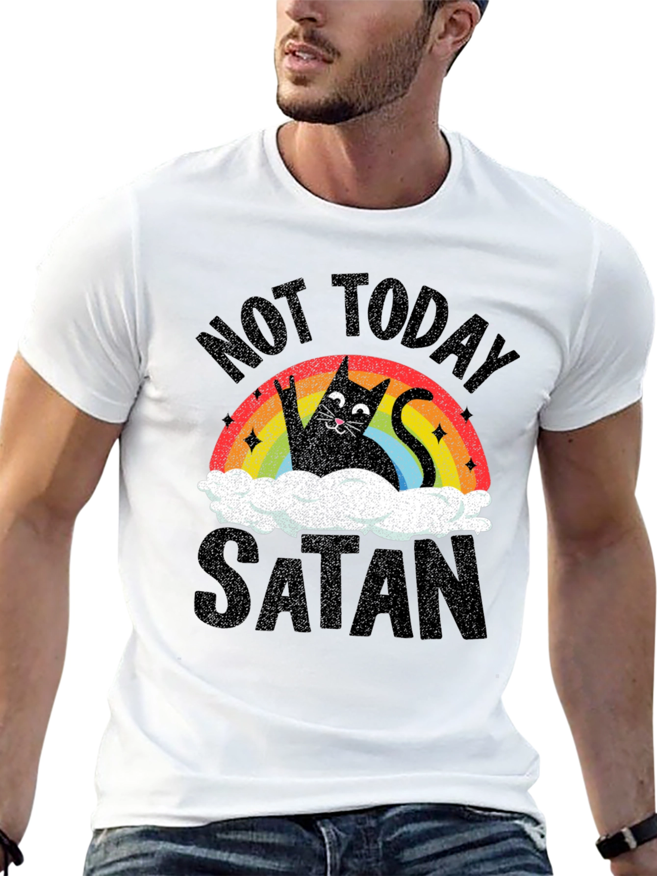 Black Not Today Satan Cat Graphic T-Shirt view 13
