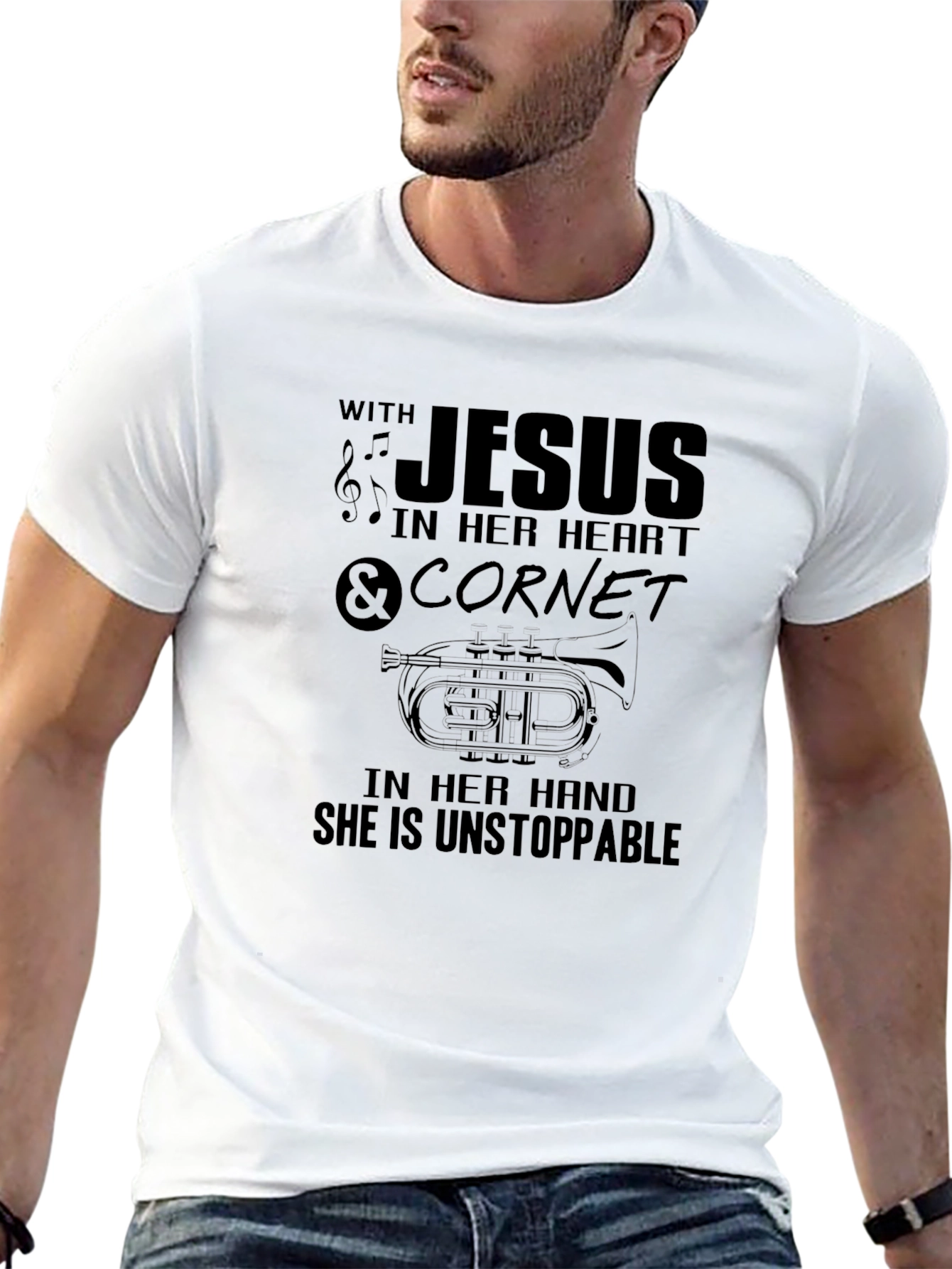 Black Unstoppable With Jesus & Cornet Black T-Shirt view 13