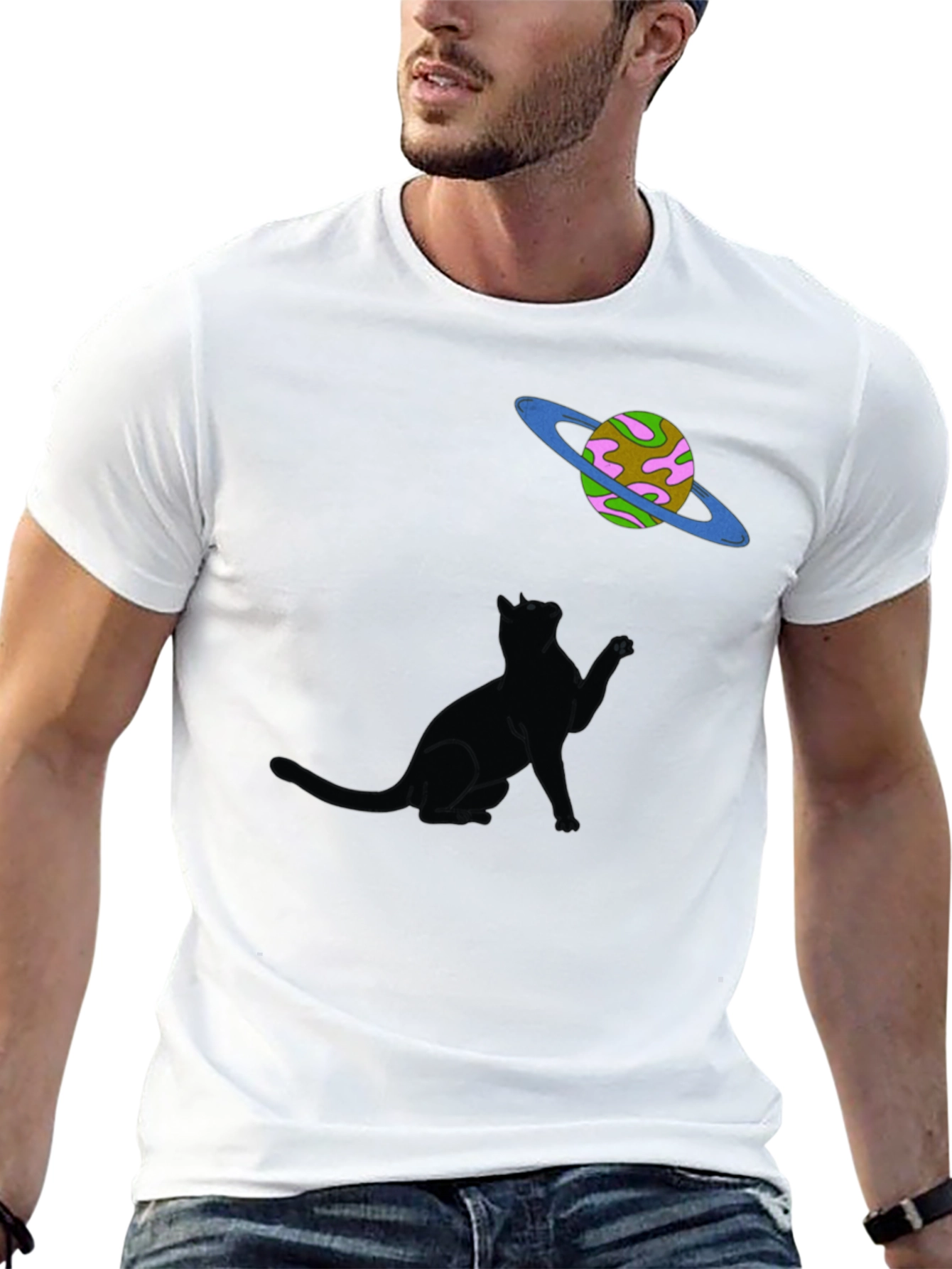 Black Cosmic Cat T-Shirt - Black Graphic Tee view 13