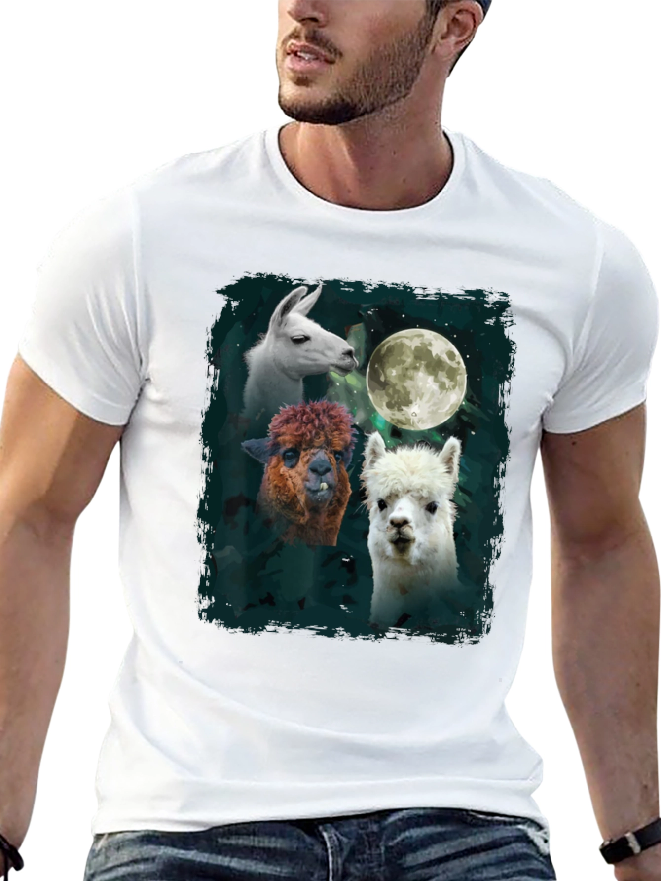 Black Llama Moon T-Shirt - Unique Animal Graphic Tee view 13