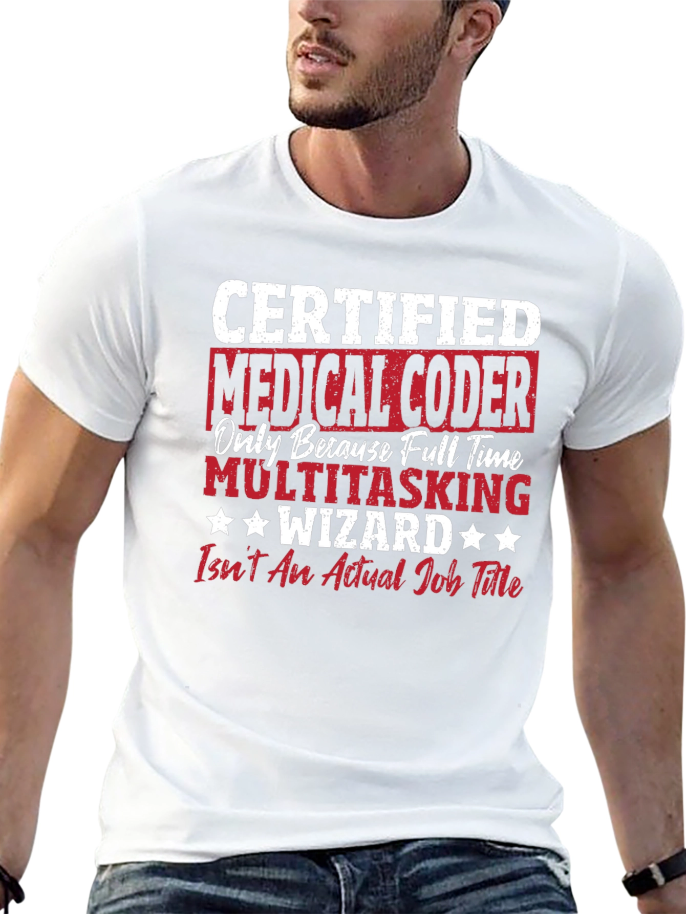 Black Medical Coder Multitasking Wizard Graphic Tee view 13