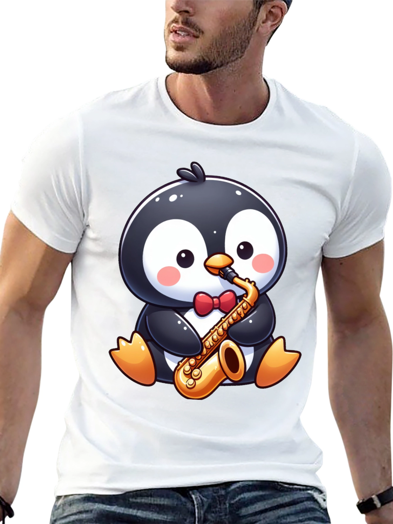 Black Penguin Sax Player T-Shirt view 13