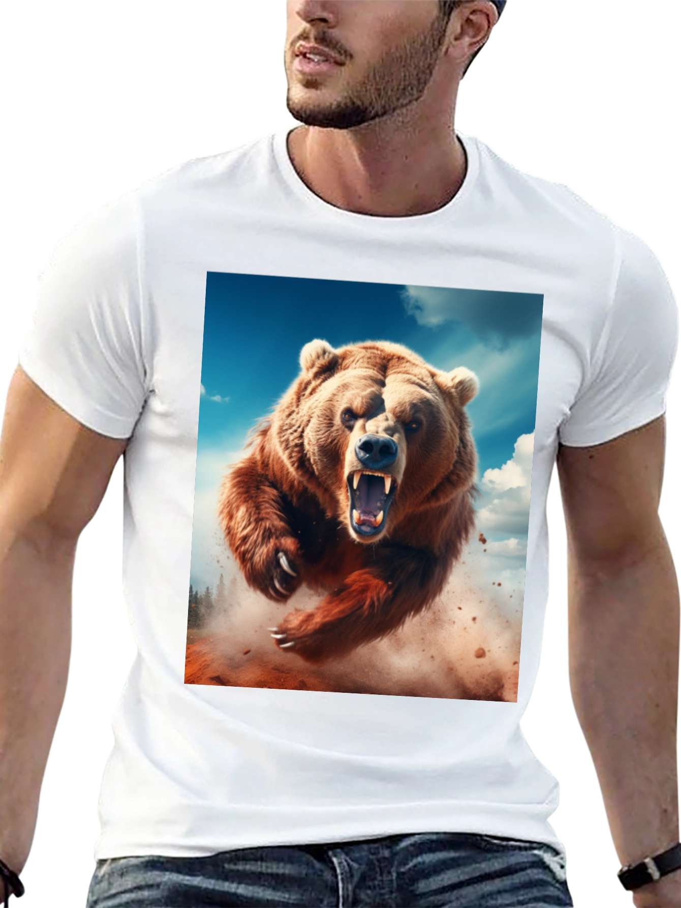 Roaring Bear Graphic Tee - Black Cotton Comfort - 13