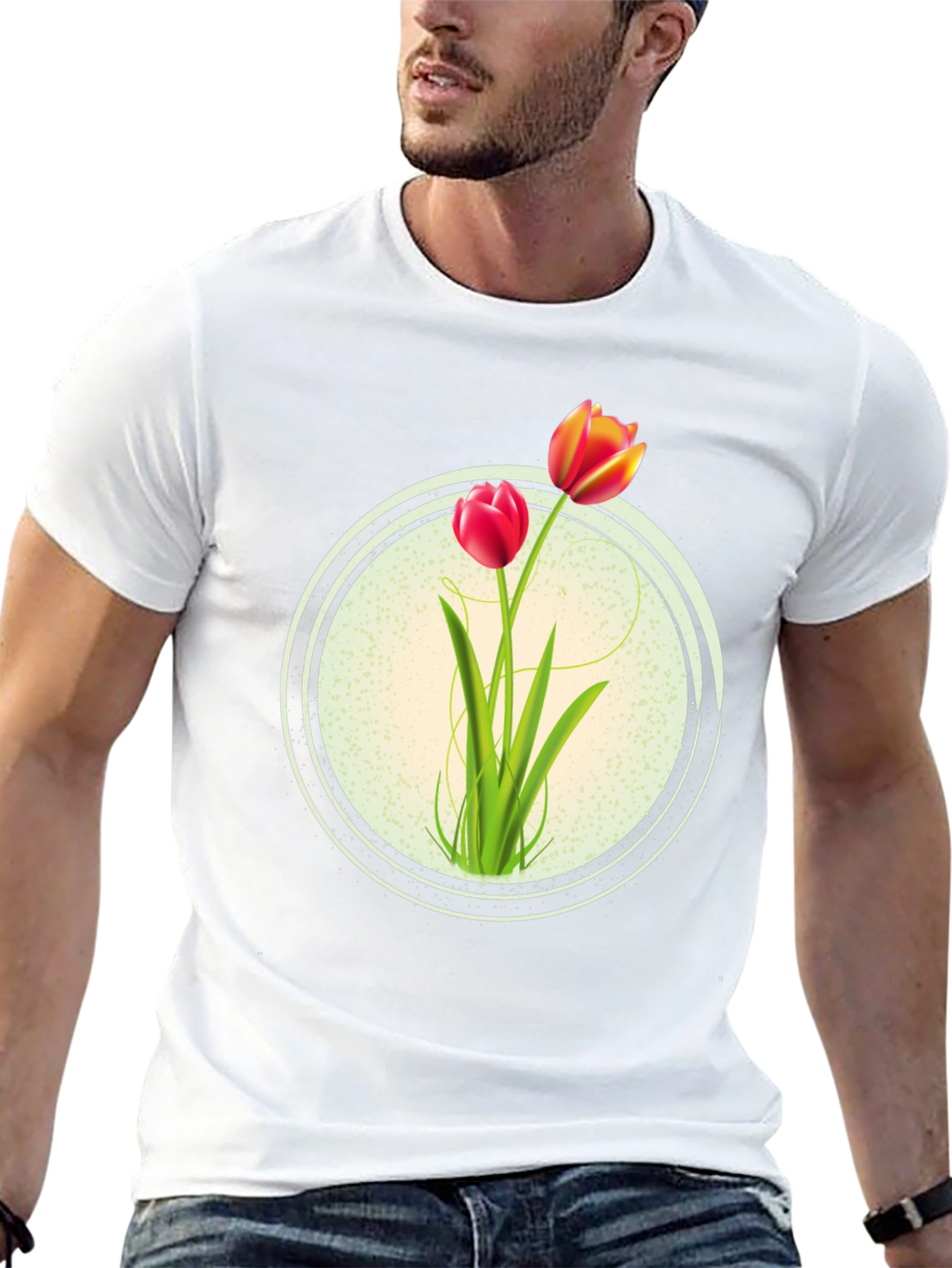Black Floral Tulip Graphic Print Crew Neck T-Shirt view 13