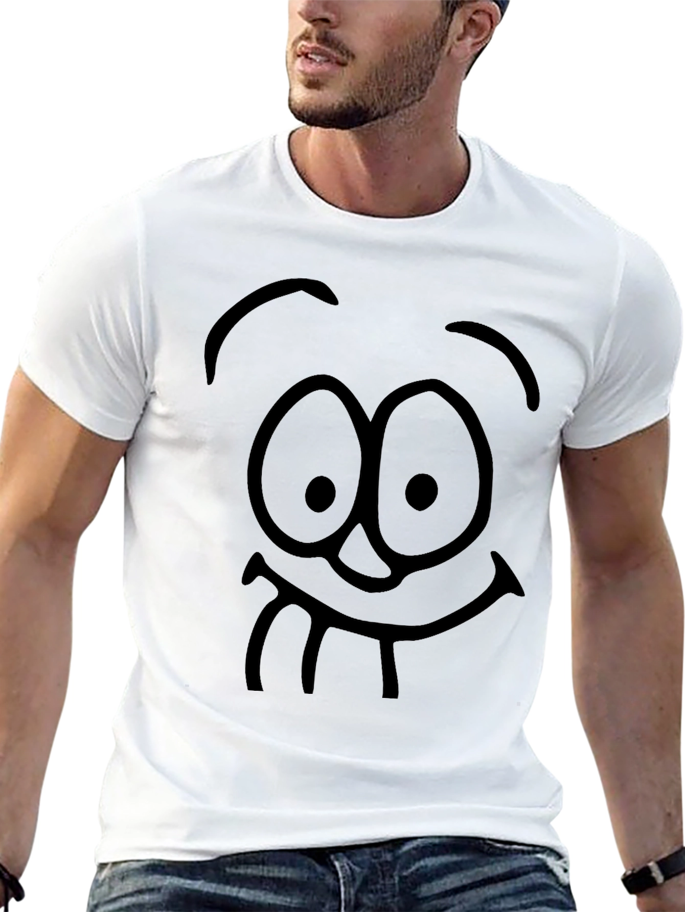 Black Funny Cartoon Face Black Graphic T-Shirt view 13