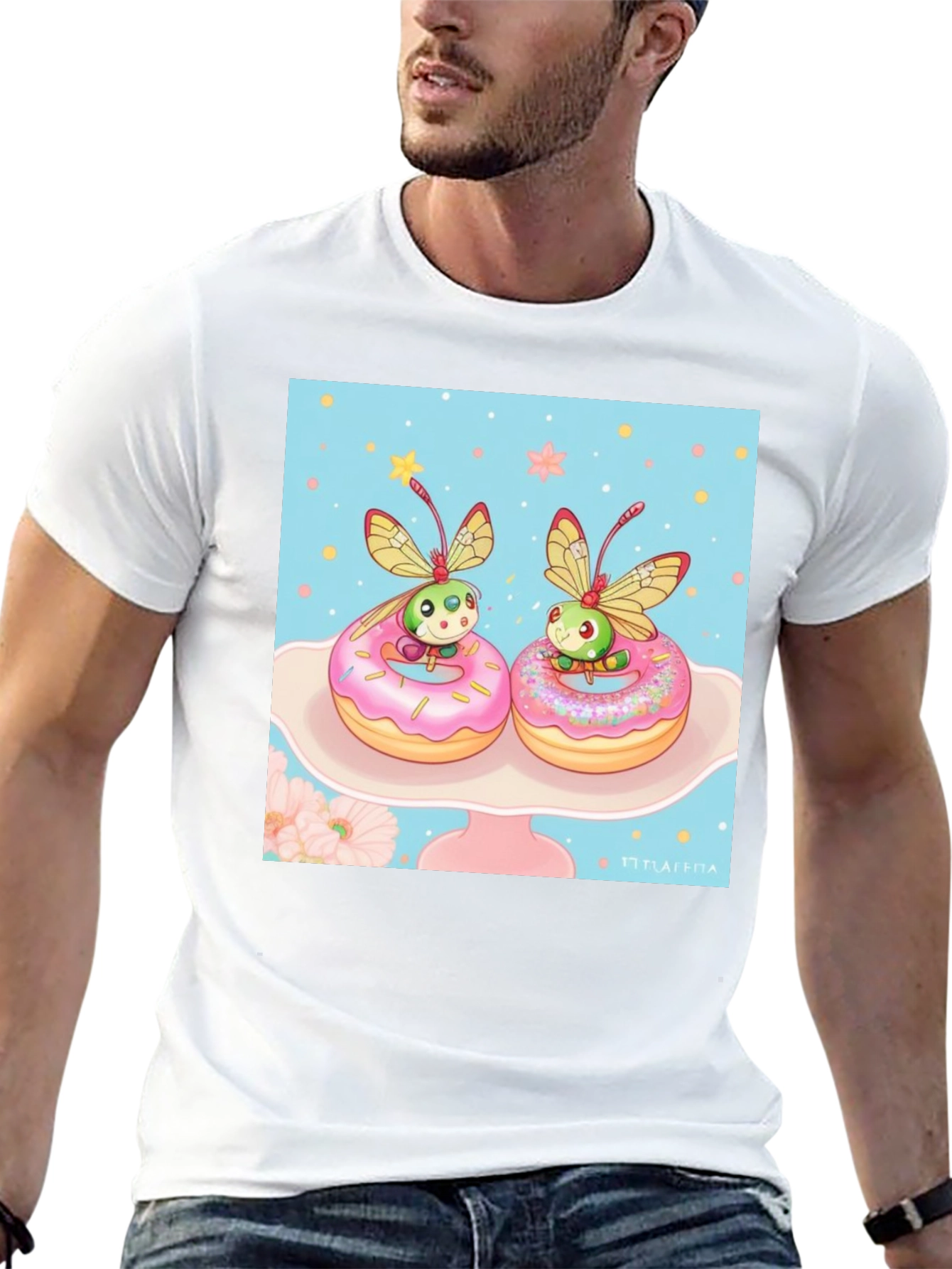 Black Cute Bug on Donut T-Shirt view 13