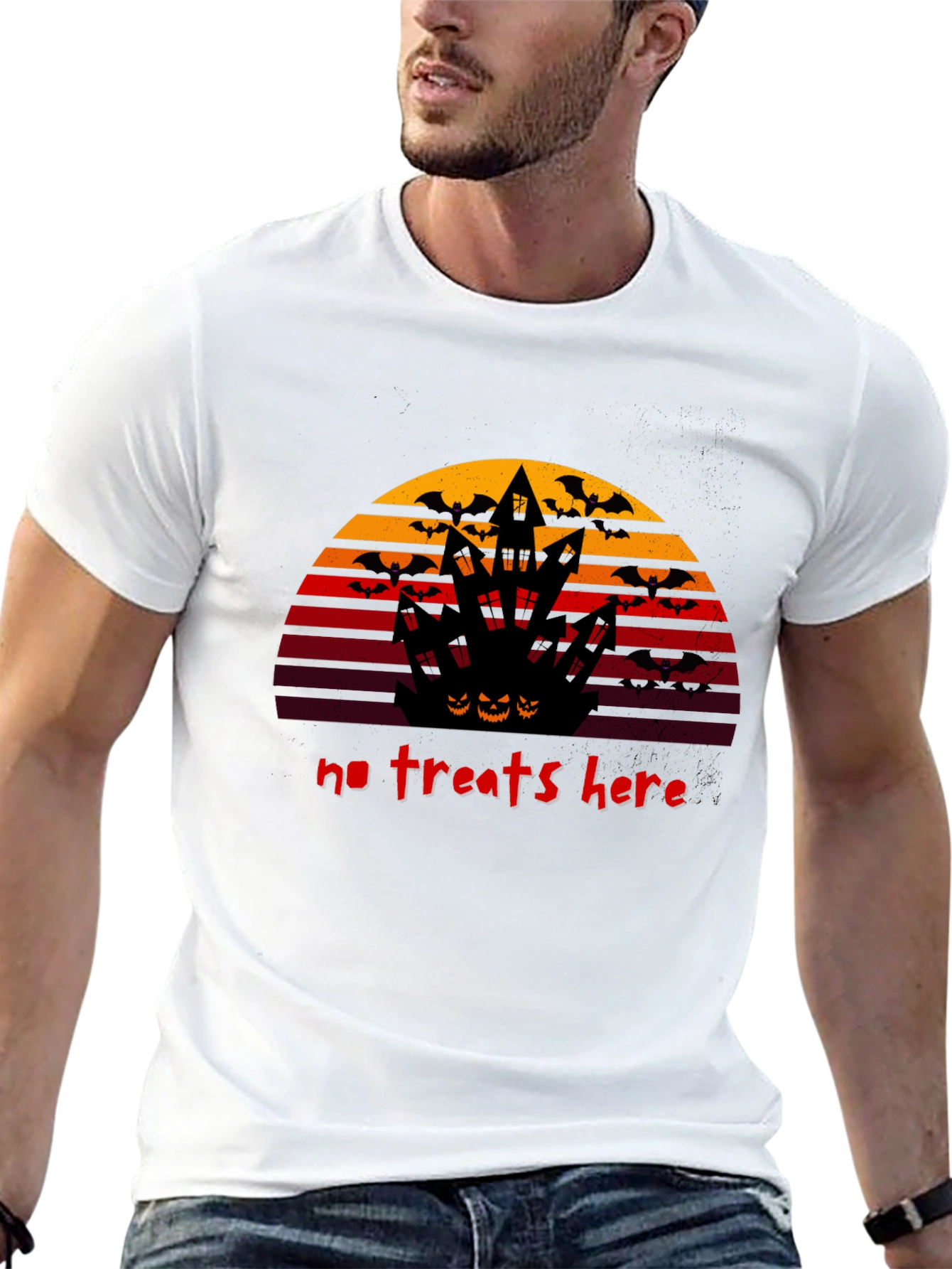 Black Halloween No Treats Here Graphic T-Shirt view 13
