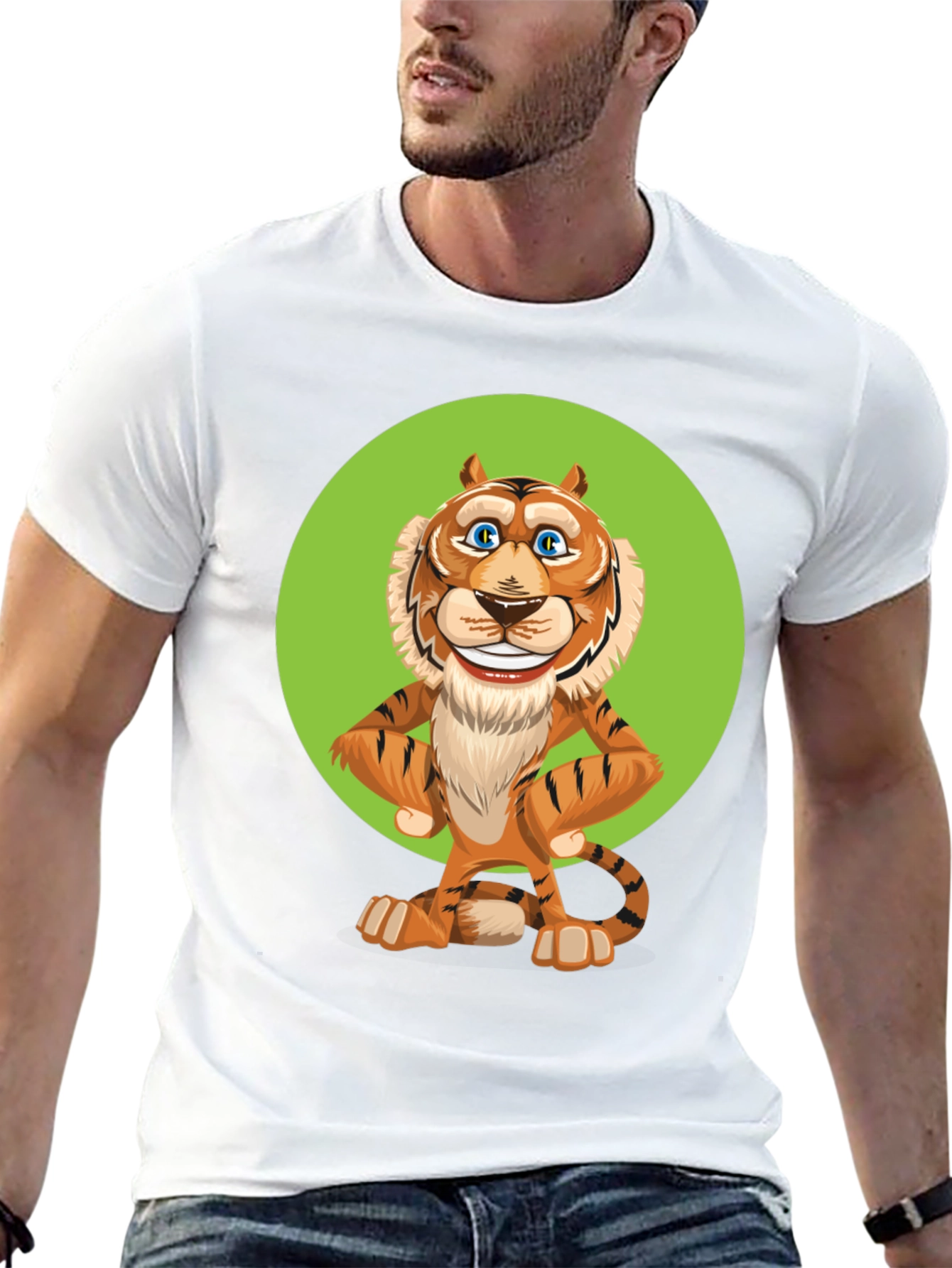 Black Cartoon Tiger Graphic Tee - Unisex Black T-Shirt view 13