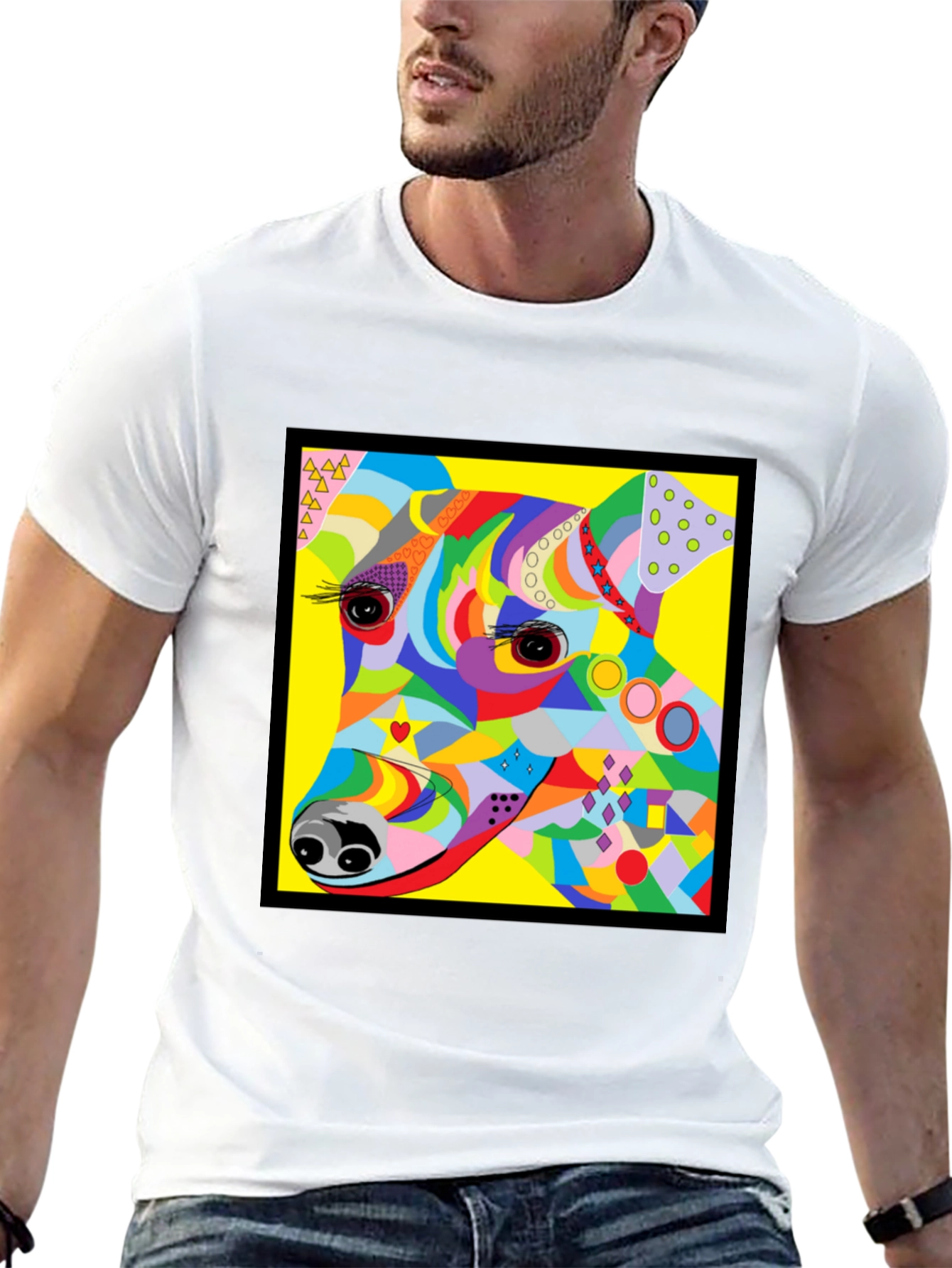 Black Colorful Dog Graphic Tee - Artistic Pup Print view 13