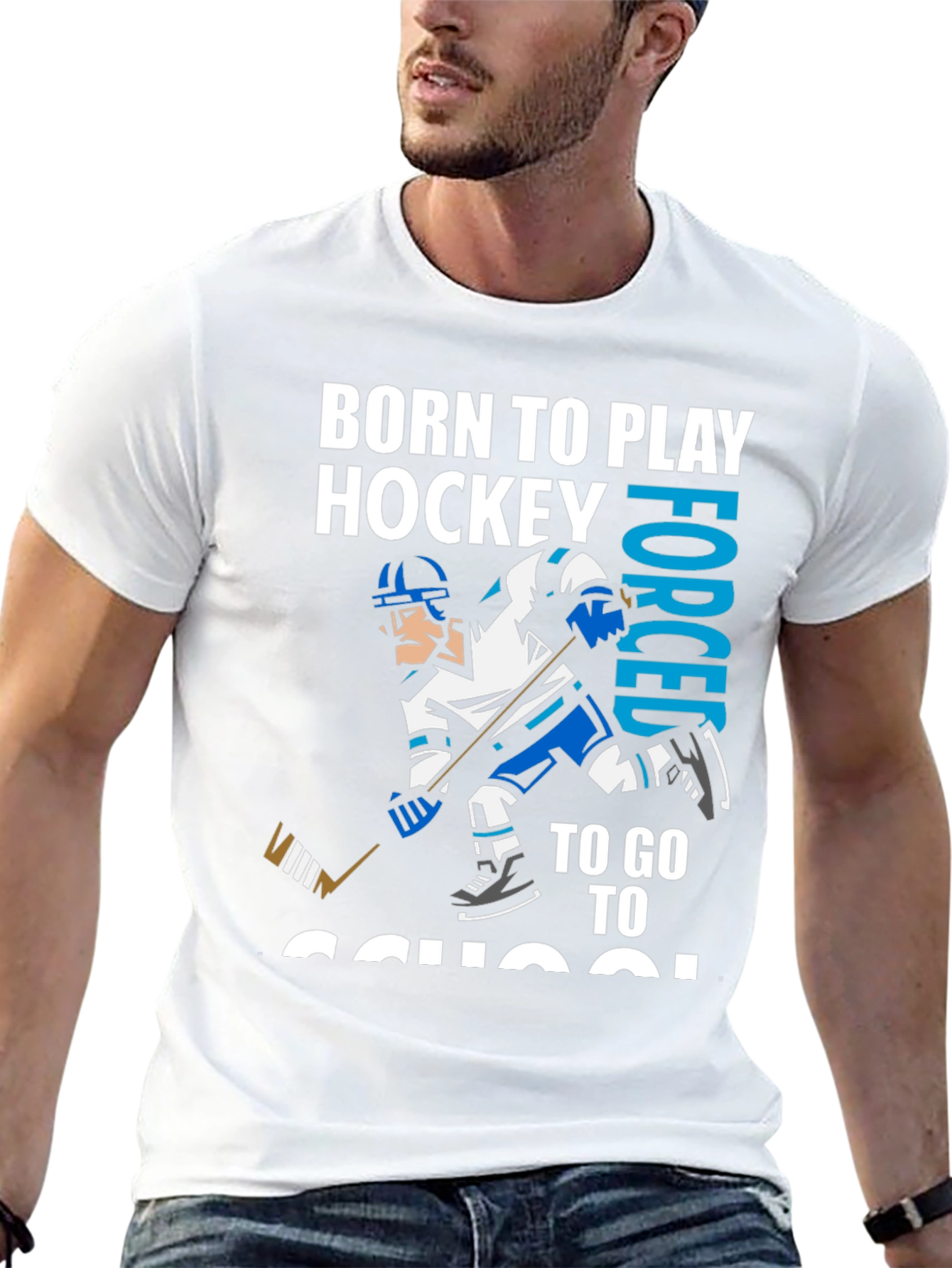 Black Born To Play Hockey T-Shirt view 13