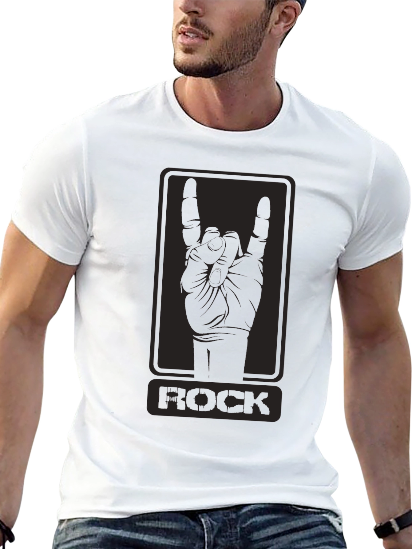 Black Rock On! Black Graphic Tee - Rock Hand Sign view 13