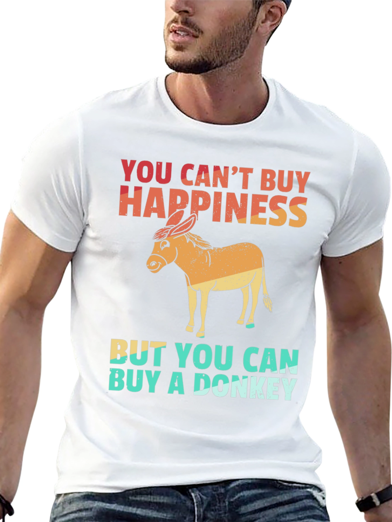 Black Funny Donkey Graphic Tee - You Can't Buy Happiness view 13