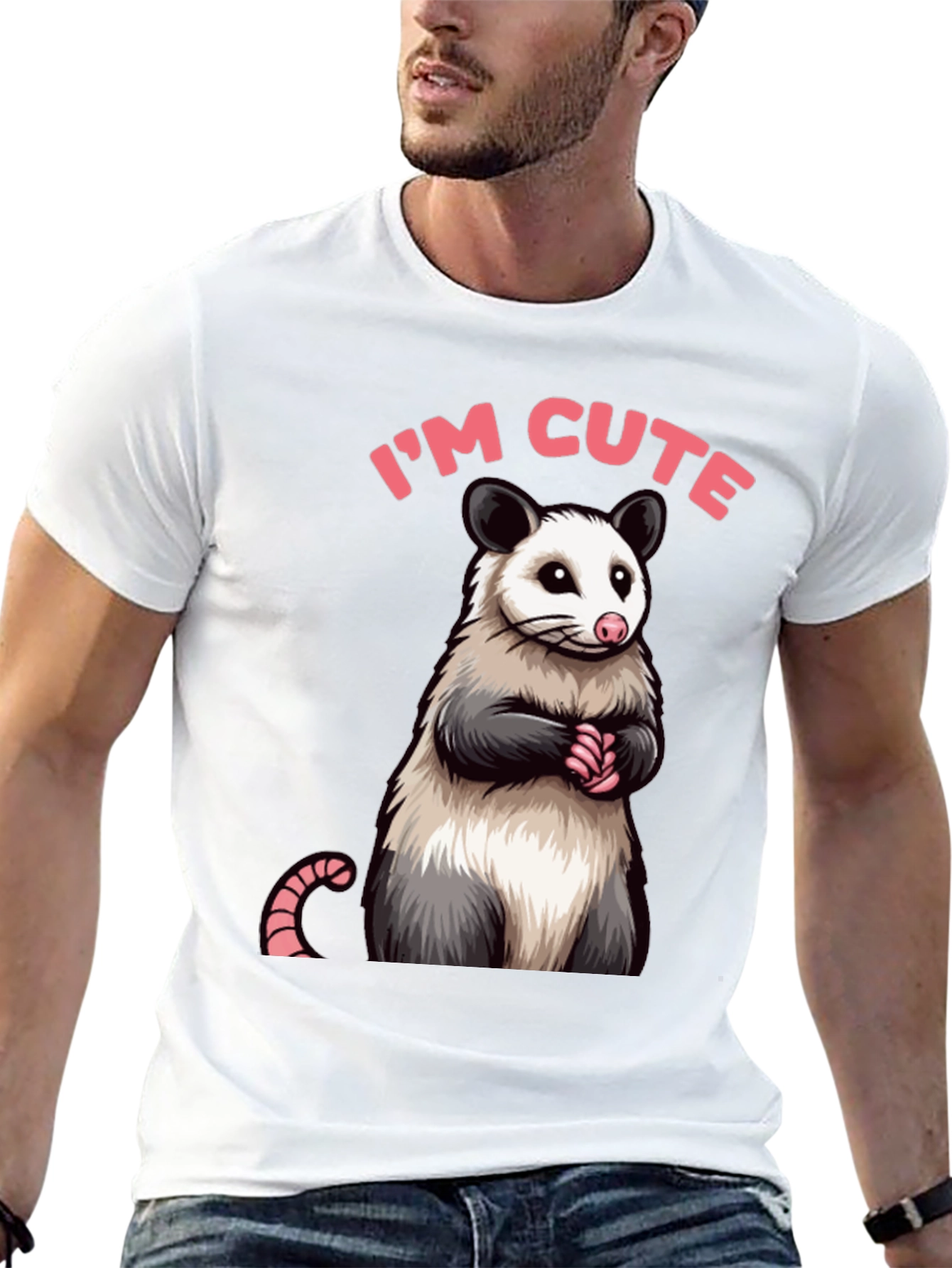 Black Cute Opossum Graphic Tee Shirt view 13