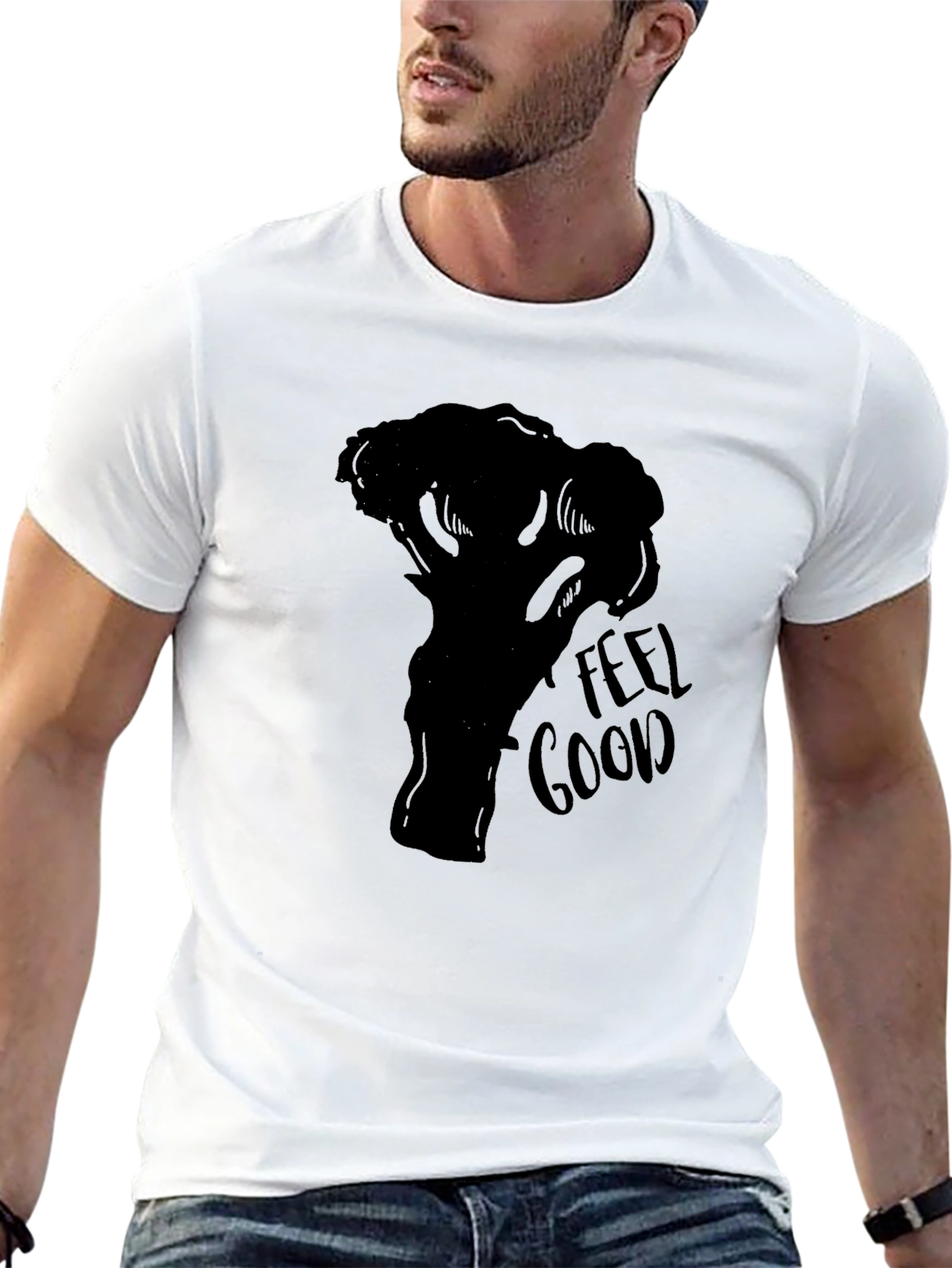 Black Feel Good Broccoli Graphic Tee - Black Cotton T-Shirt view 13