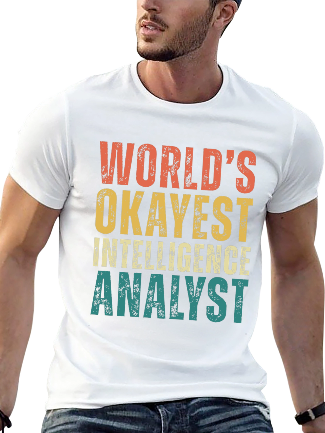 Black World's Okayest Intelligence Analyst T-Shirt view 13